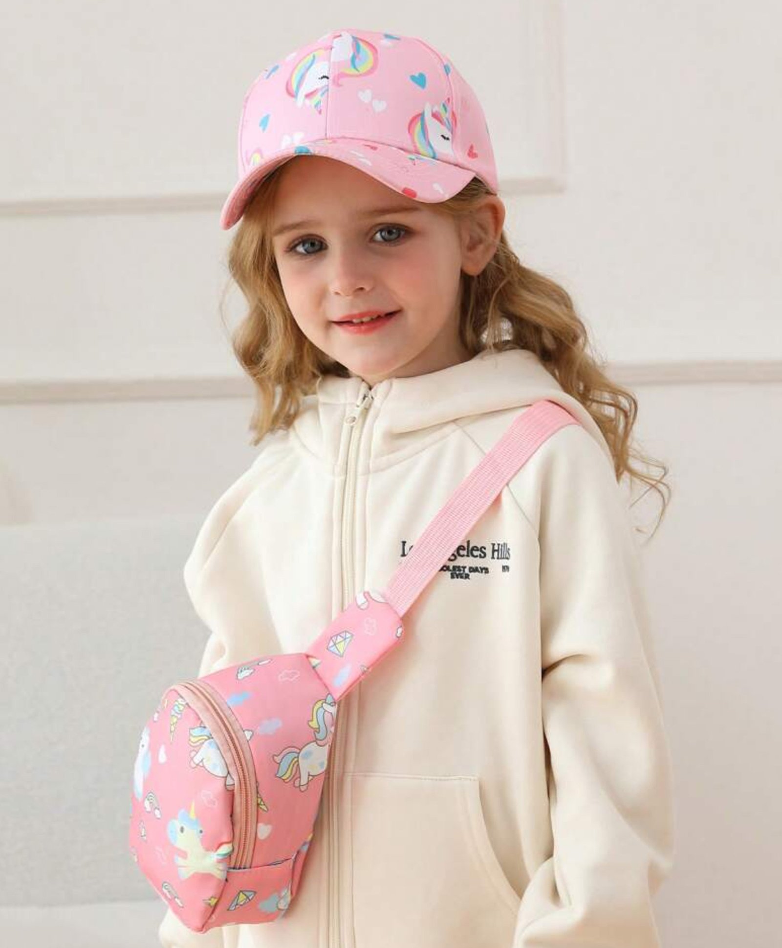 Ziory Unicorn Designed Cap & Crossbody Bag Set - Light Pink