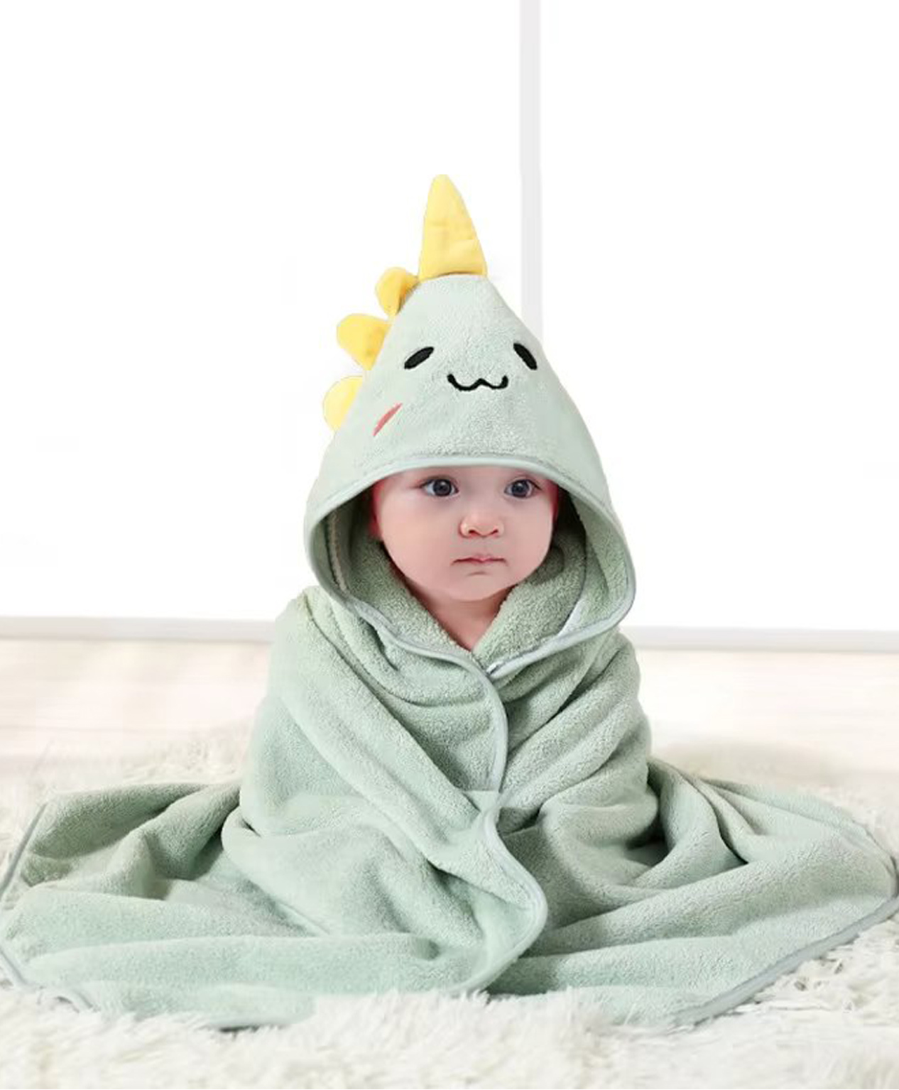 Zikku Dinosaur Hood Designed Super Soft Baby Towel - Green