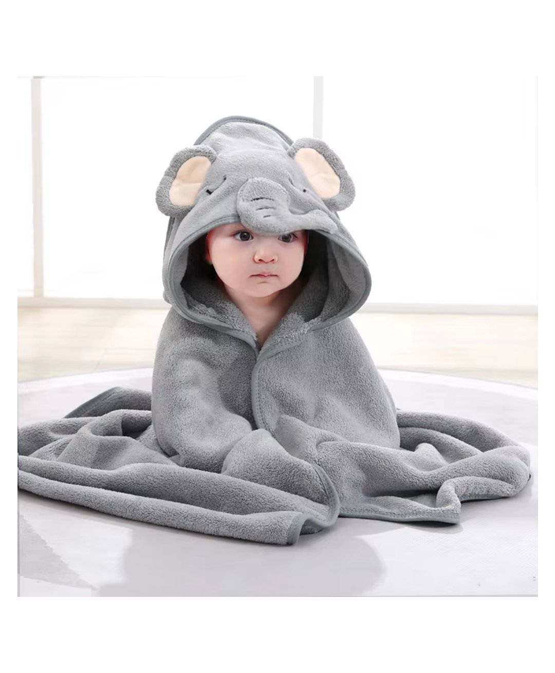 Zikku Baby Elephant Designed Hooded Bath Towel - Grey-picture-33