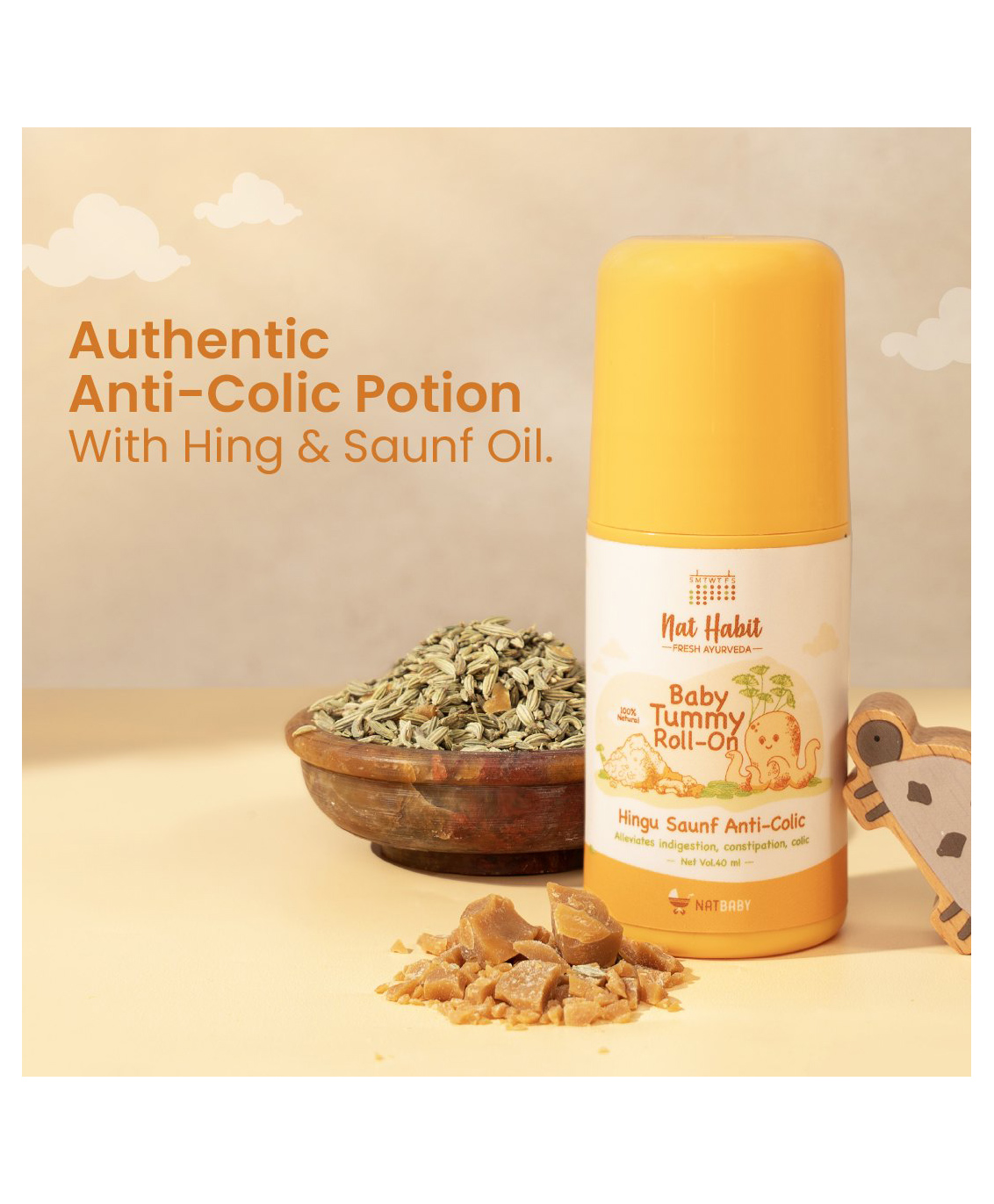 Nat Habit Tummy Roll-On | Hingu Saunf Anti-Colic | Ayurvedic Baby Relief for Colic, Bloating & Digestion | 100% Natural & Chemical-Free (40 ml)-image-27