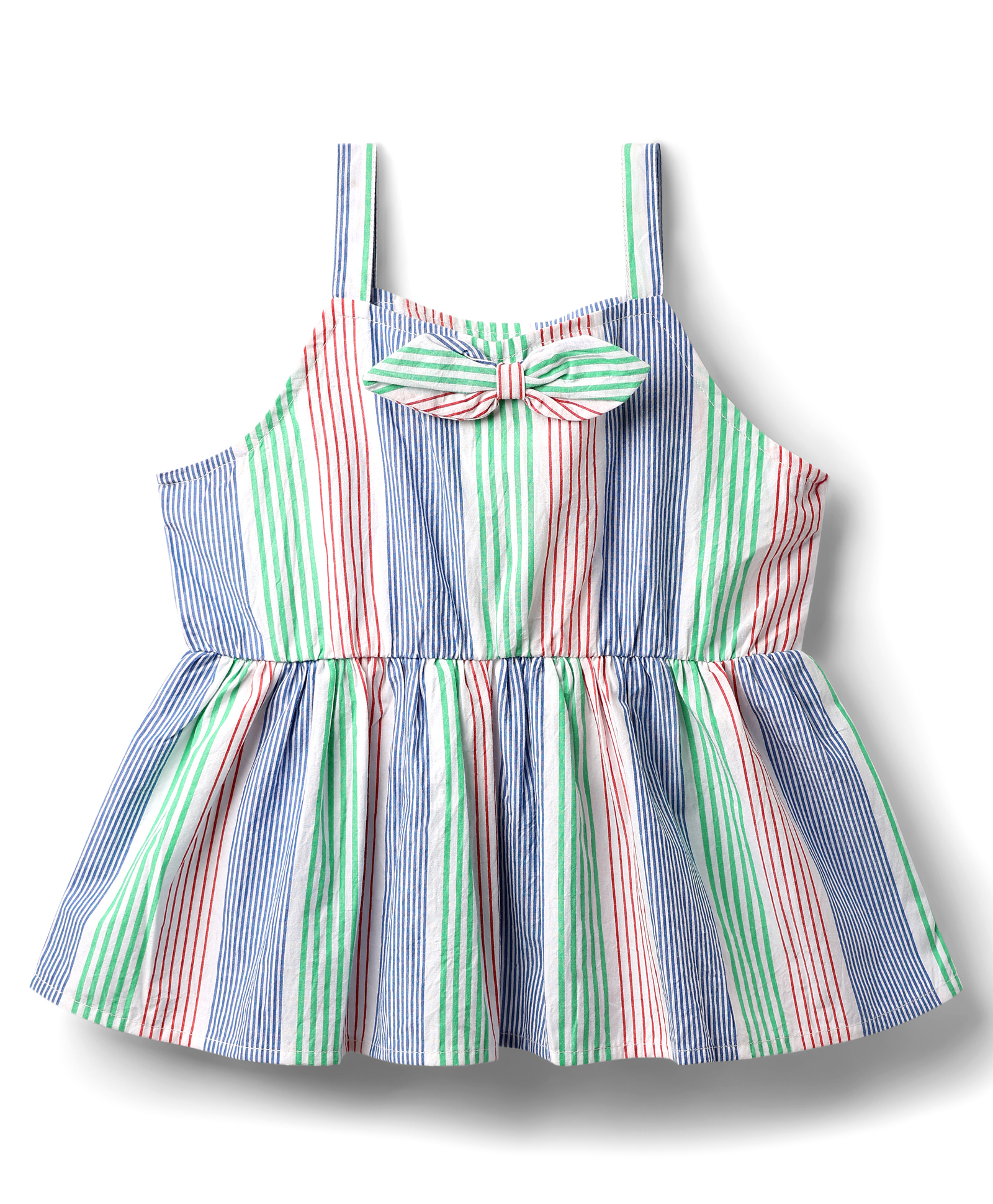 Kookie Kids Cotton Woven Sleeveless Top With Stripes & Bow Applique - Light Blue