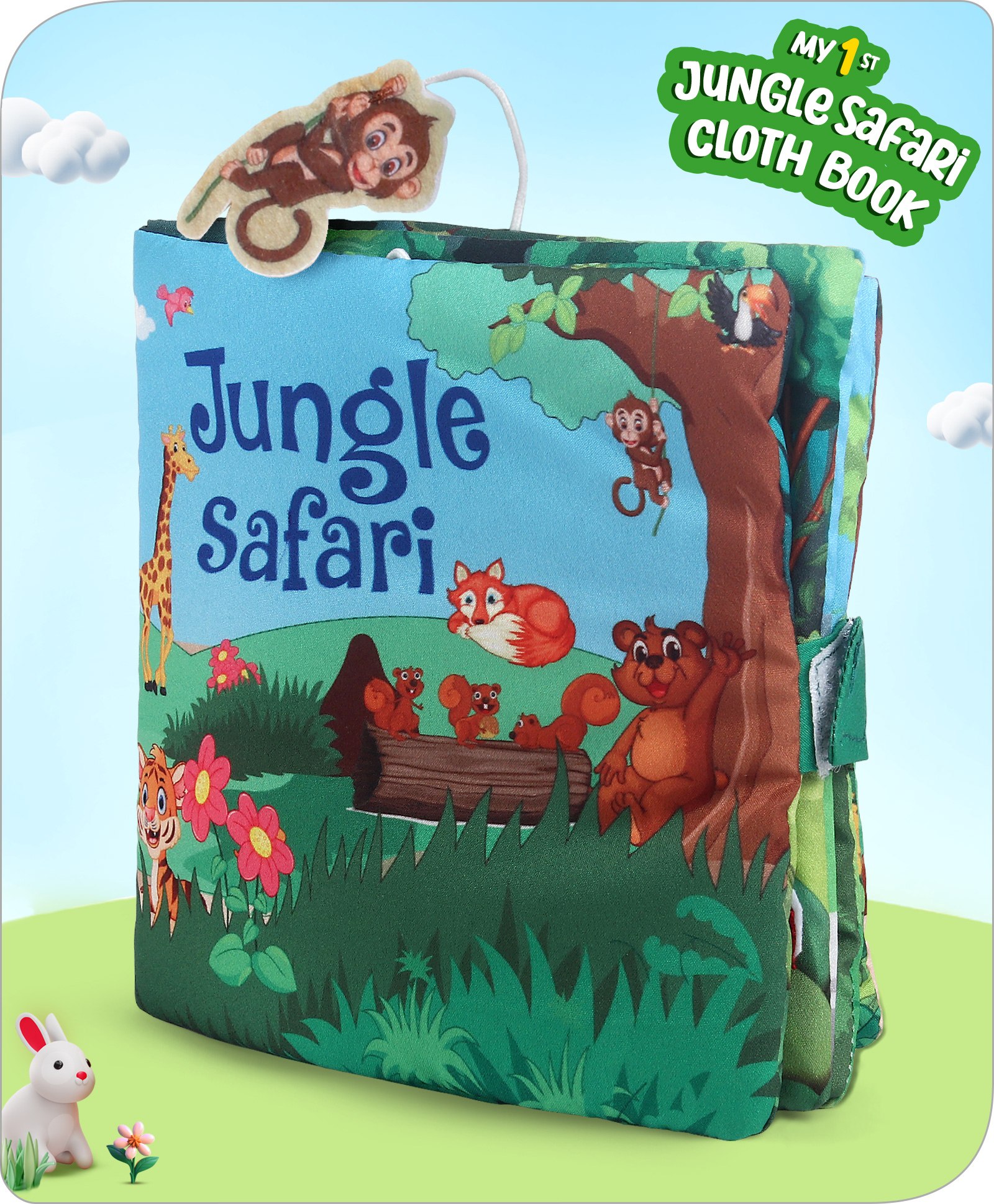 Babyhug Cloth Book Jungle Animals|Premium Soft Fabric for Infants | Safe,Non-Toxic,Colorful & Educational Baby Books |Stimulates Auditory sense| Perfect Gifting option|0+ Months