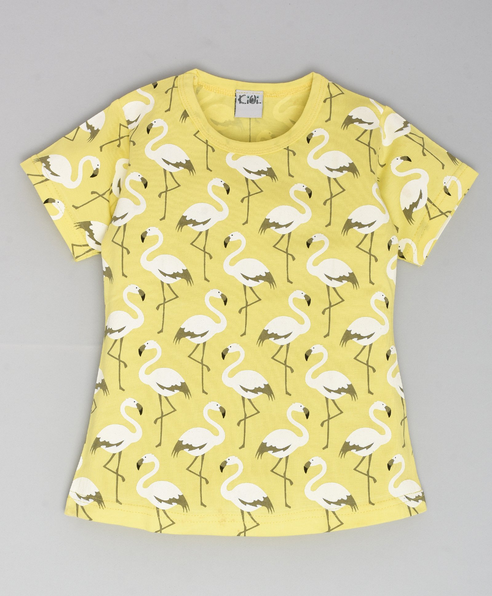hrit Kiwi Cotton Half Sleeves Flamingo Printed Top - Yellow-picture-17