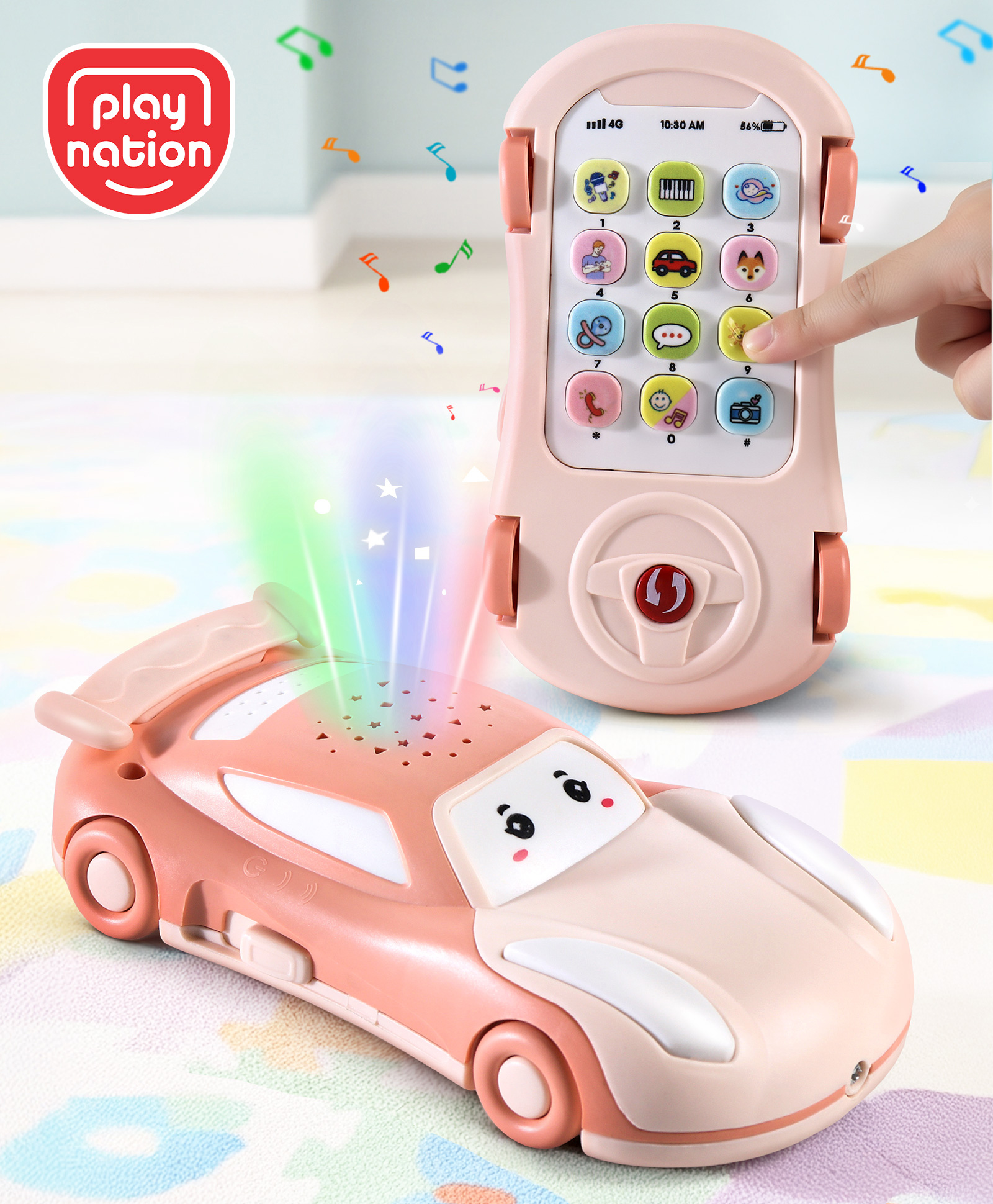 Play Nation 2in1 Educational Telephone Toy Car with Projector & Music - Pink-picture-2