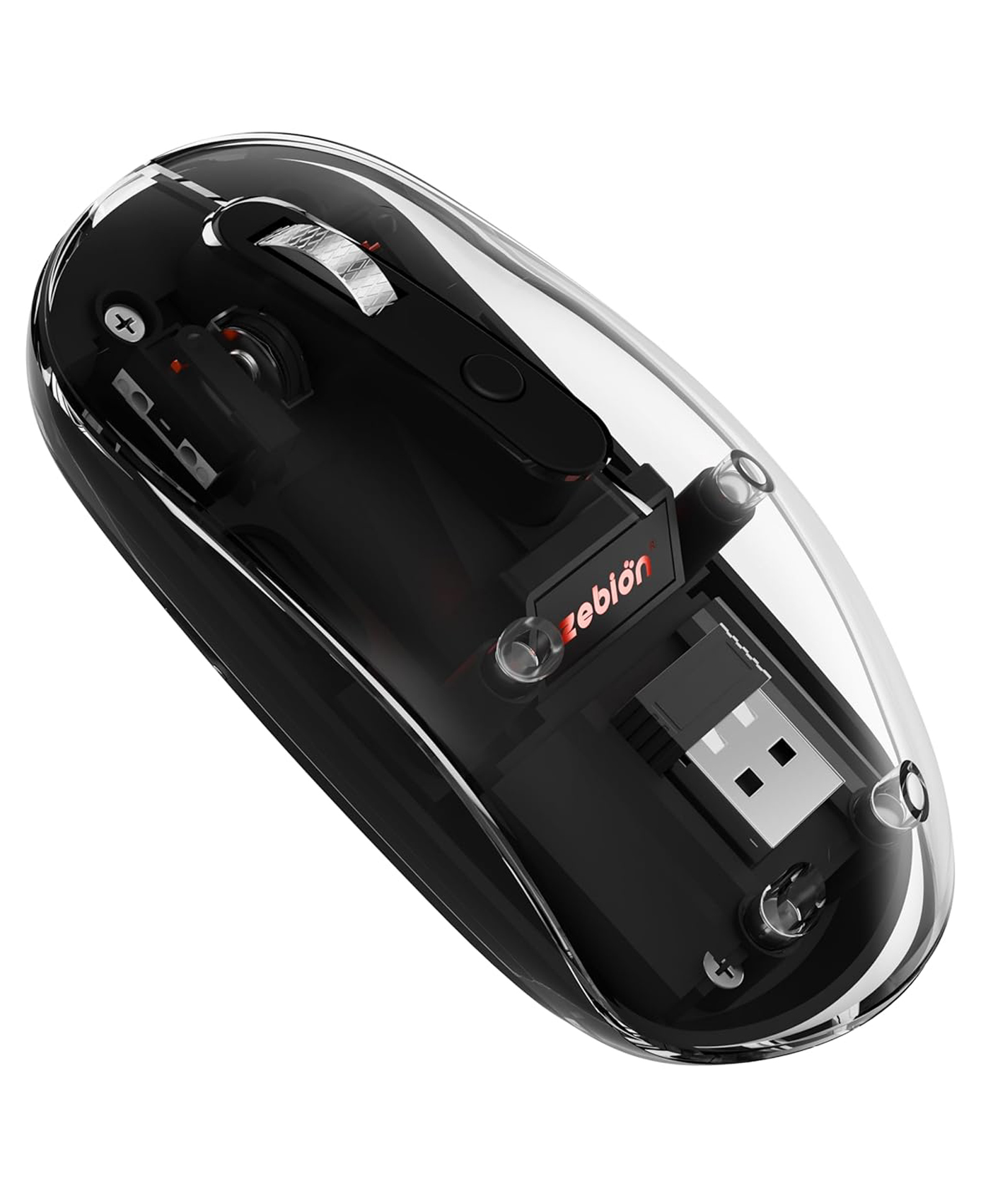 Zebion Bold Transparent Bluetooth Rechargeable Wireless Mouse-Black-image-4