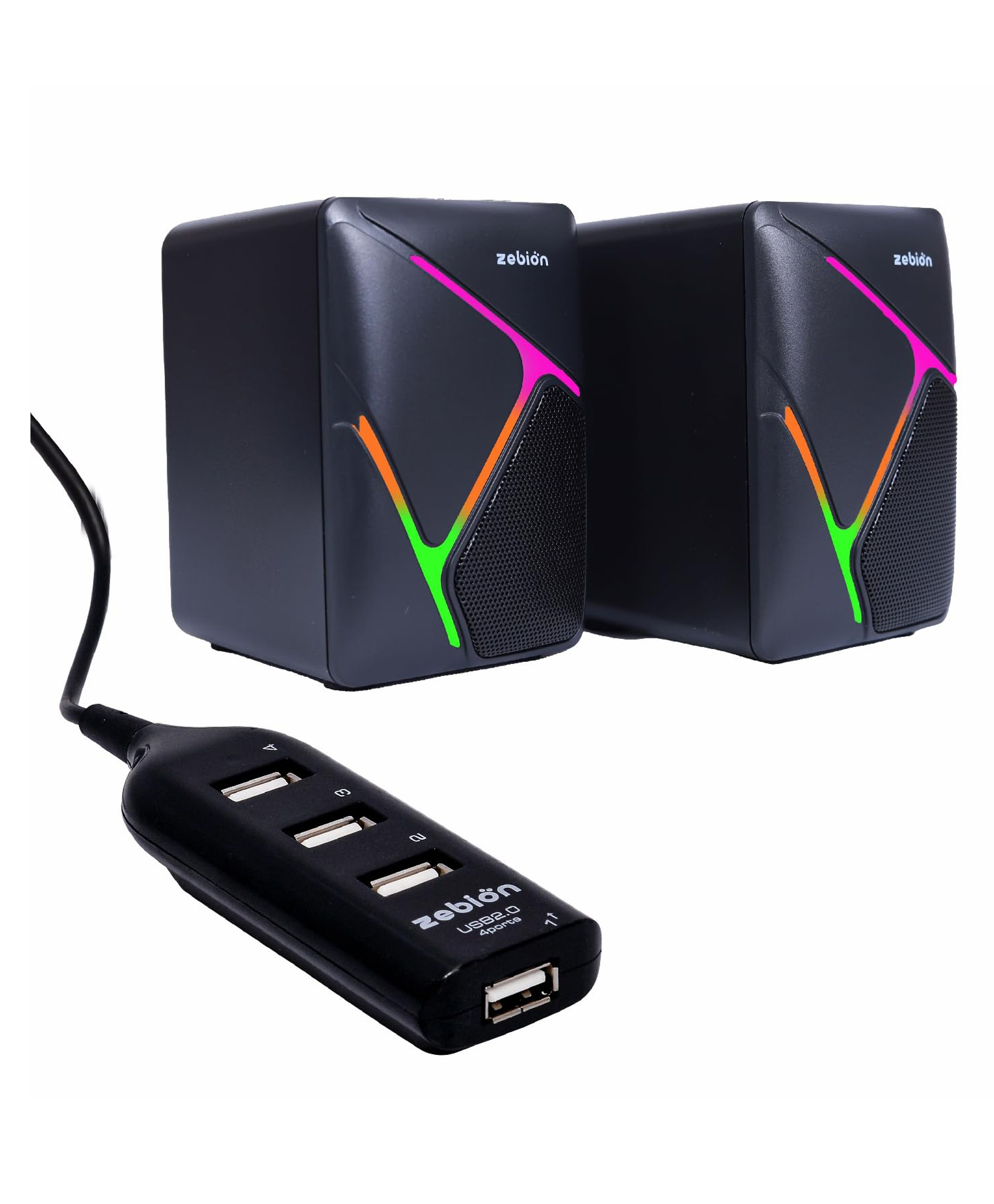 Zebion Loco PC 6W Gaming Speaker and Pronto 101 USB 4 Hub Port-Black-image-17