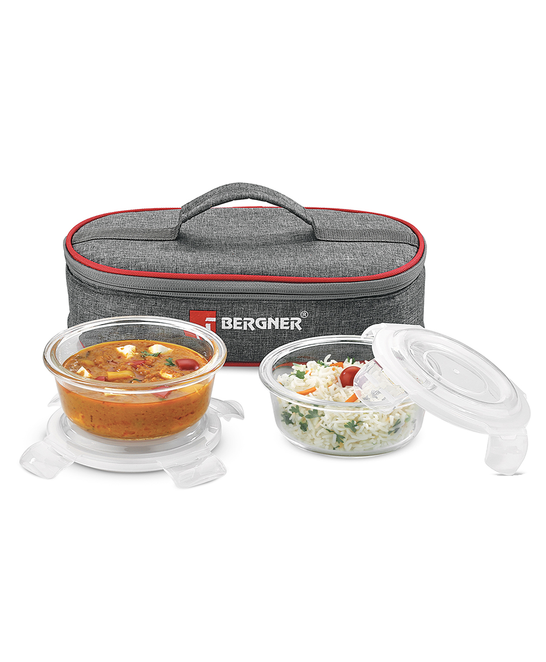 Bergner Fresh Lunch 2 Pcs Lunch Box Set (400ml each) with Fabric Bag - Transparent / Grey-image-35