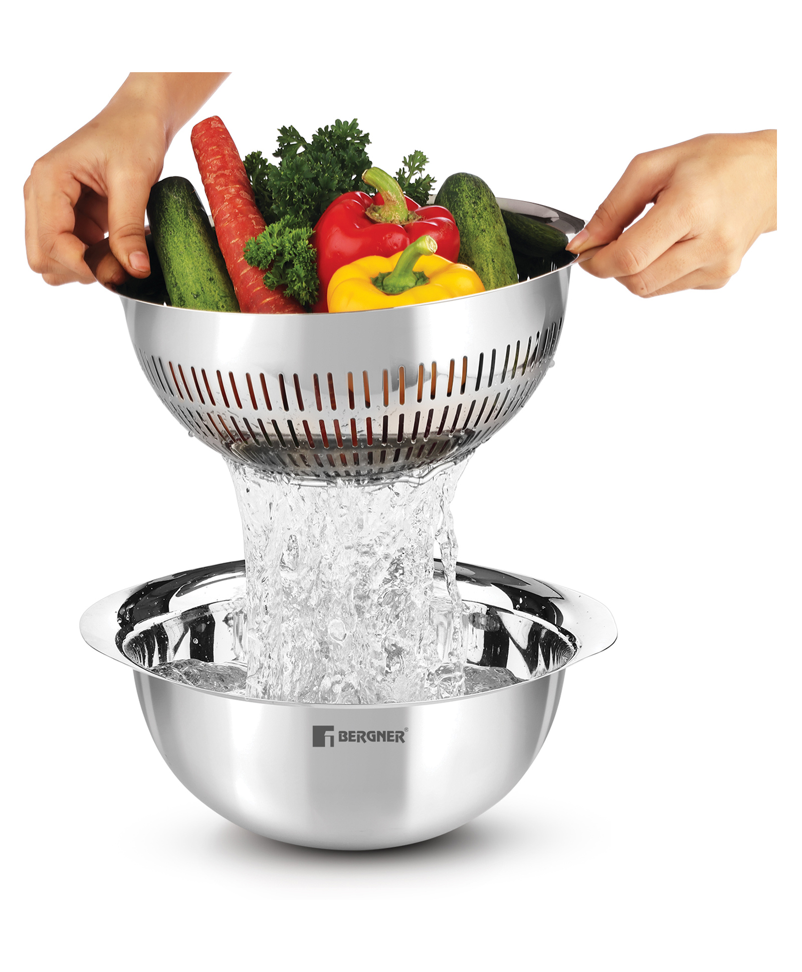 Bergner Stainless Steel Uni Colander and Mixing Bowl, 2 in 1 Stainless Steel 26cm (3.6 Liters) Mixing Bowl and Colander-image-42