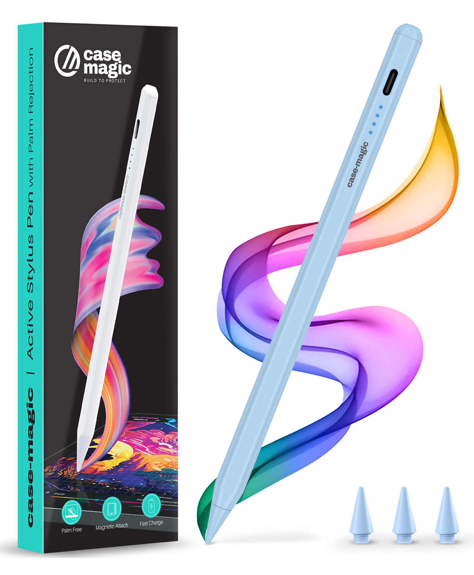 Case-Magic iPad Pencil Active Stylus Pen with Palm Rejection, Tilt Sensor,High Precision Tip- BLUE-image-47