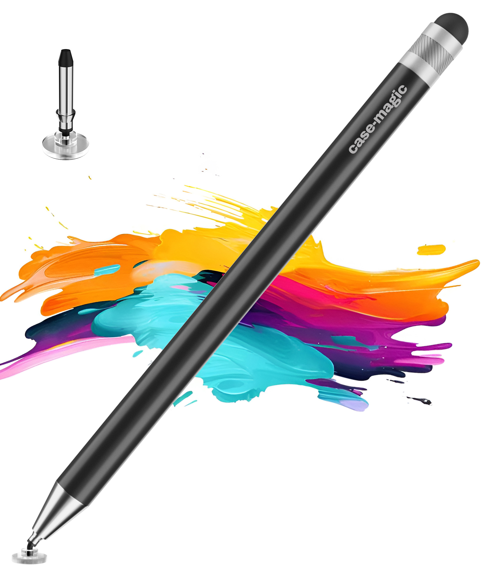 case magic Case-Magic 2 in 1 Universal Stylus Pen with Fine Point Disc Tip+ Rubber Fiber Tip Aluminum Body - Black-picture-12