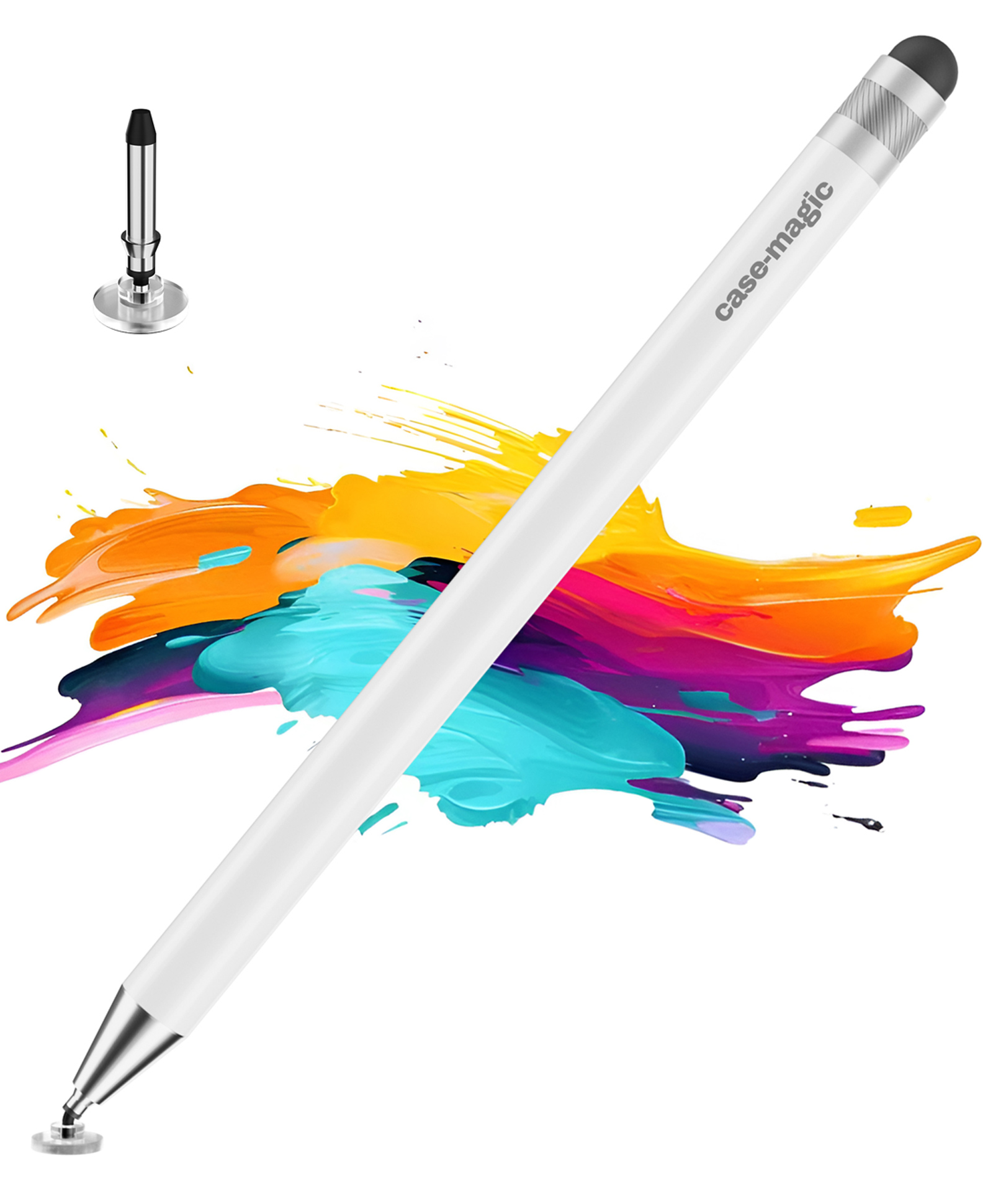 Case-Magic 2 in 1 Universal Stylus Pen with Fine Point Disc Tip+ Rubber Fiber Tip Aluminum Body - White-image-23