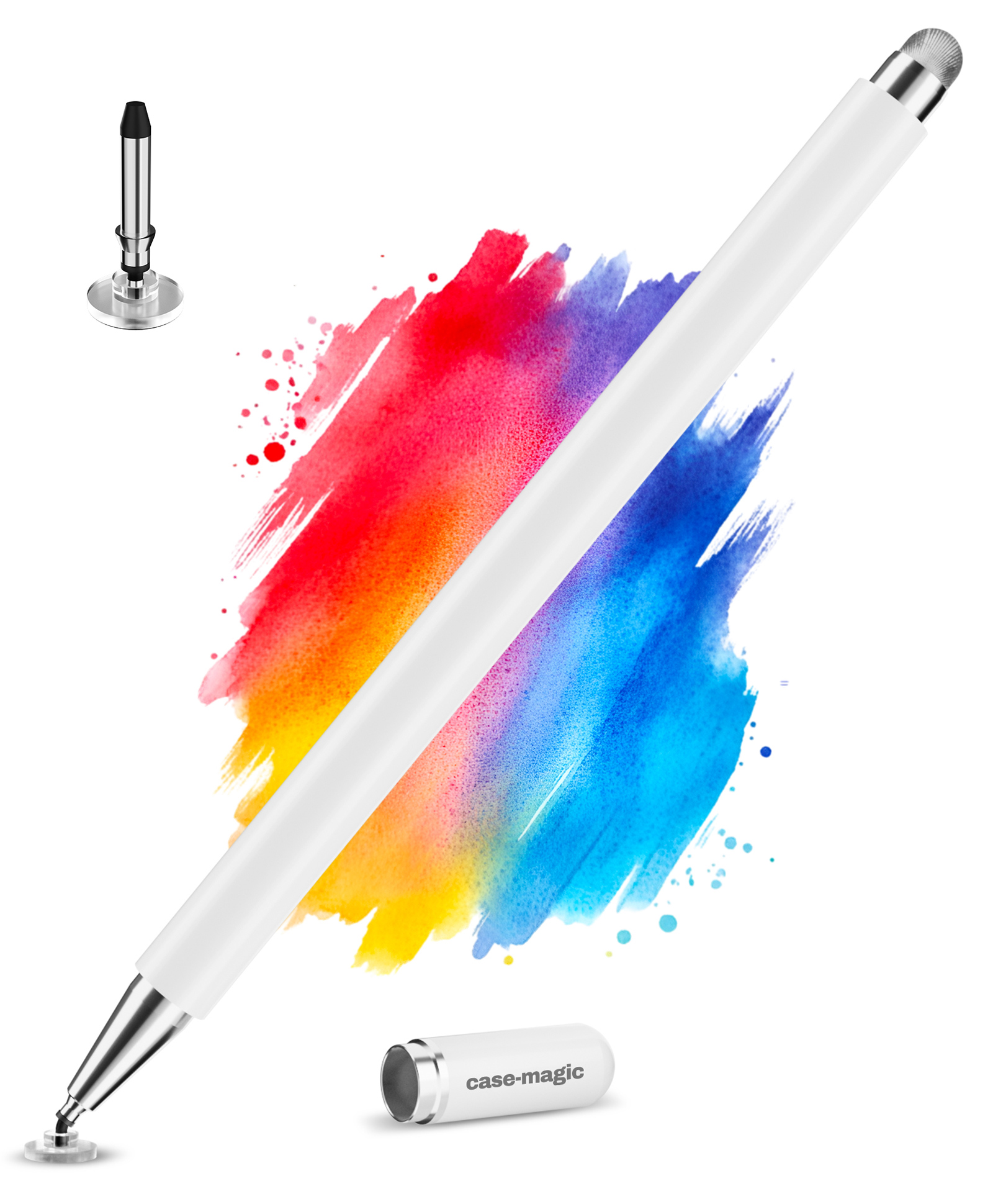 Case-Magic 2 in 1 Universal Stylus Pen with Fine Point Disc Tip+ Micro-Knit Hybrid Fiber Tip Aluminum Body - White-image-24