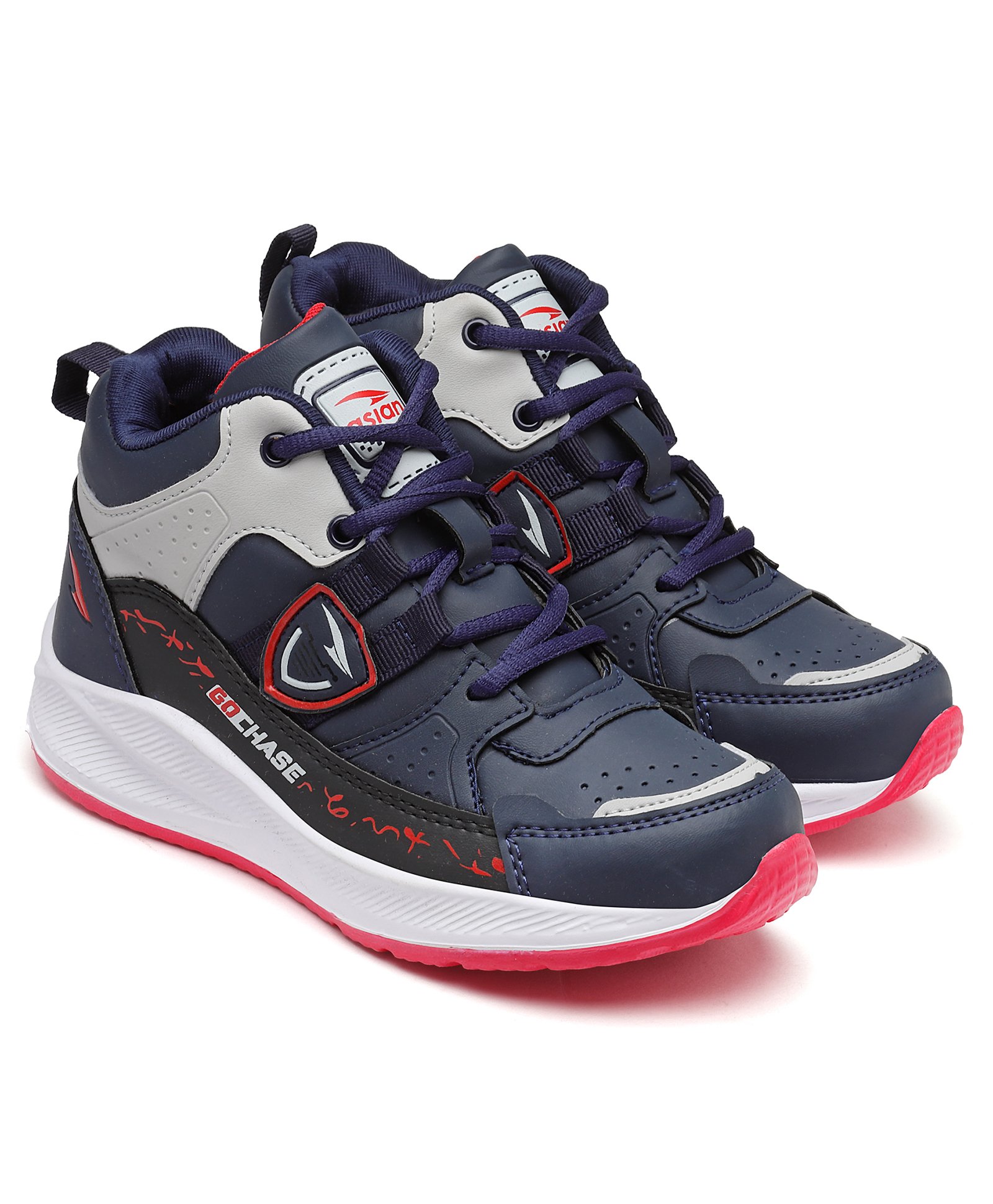 Asian Go Chase Text Detailed Colour Blocked Sneakers - Navy Blue & Red-picture-45