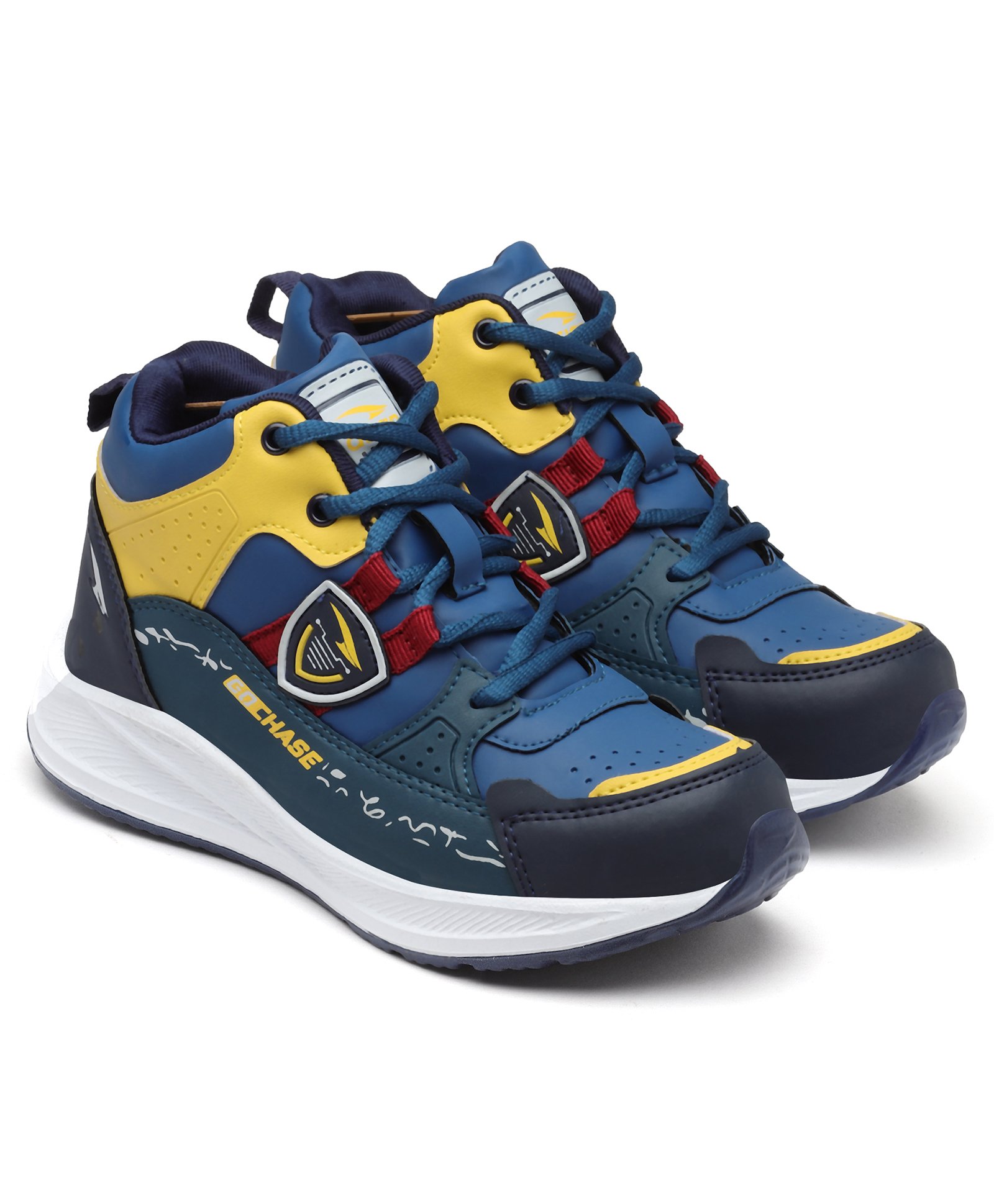 Asian Go Chase Text Detailed Colour Blocked Sneakers - Turquoise & Mustard-image-20