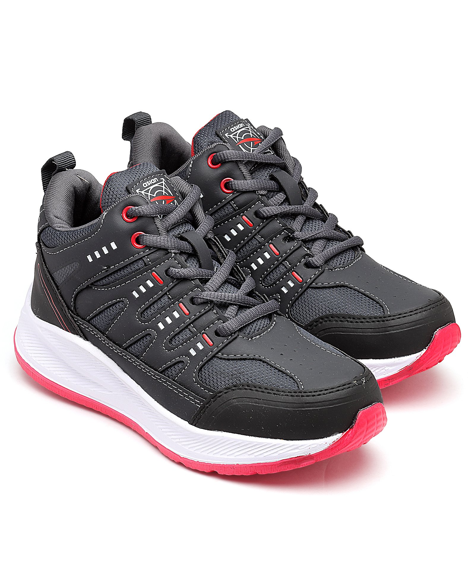 Asian Mesh Detailed Colour Blocked Sneakers - Grey & Red-image-1