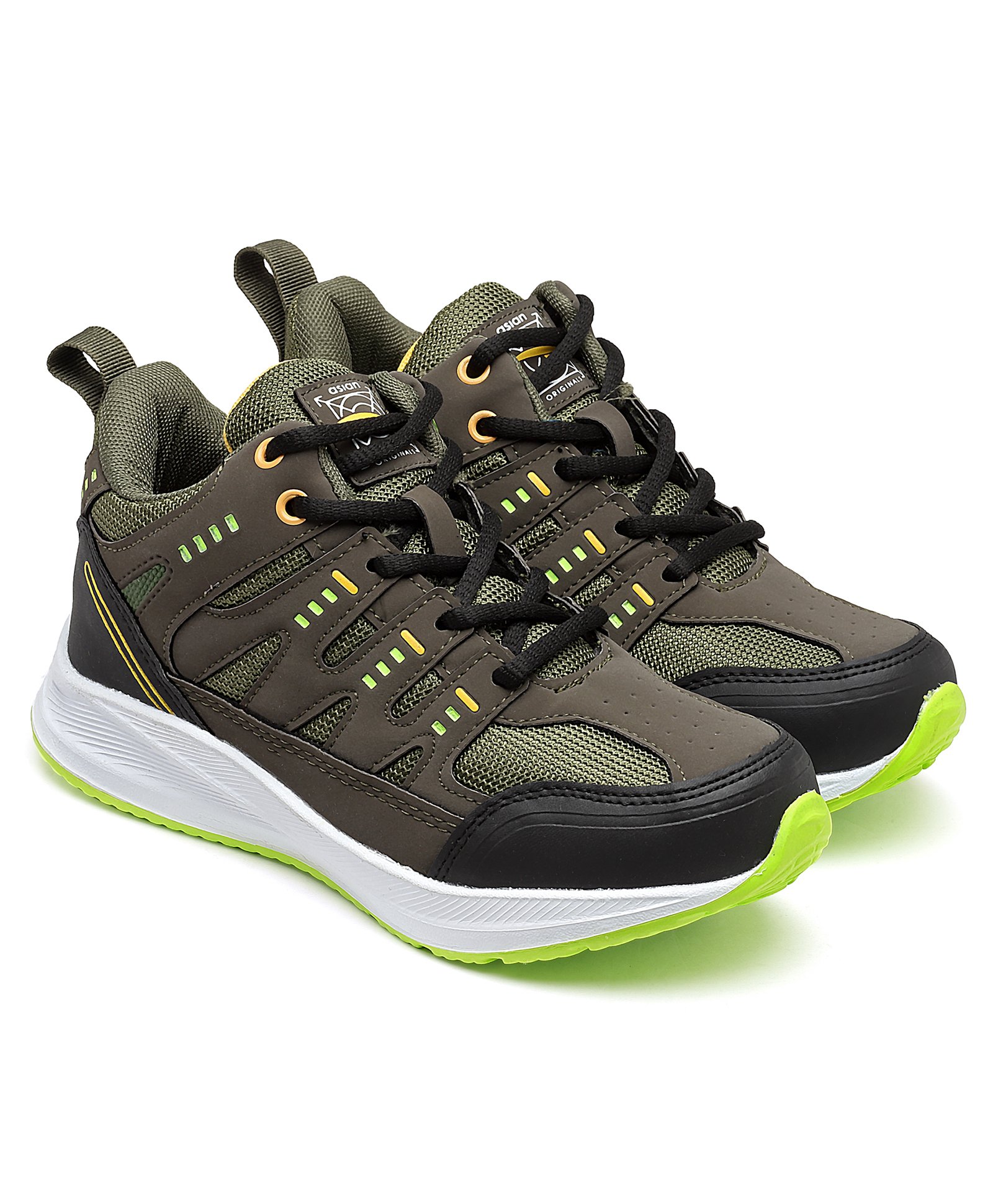 Asian Mesh Detailed Colour Blocked Sneakers -Olive Grey-image-25
