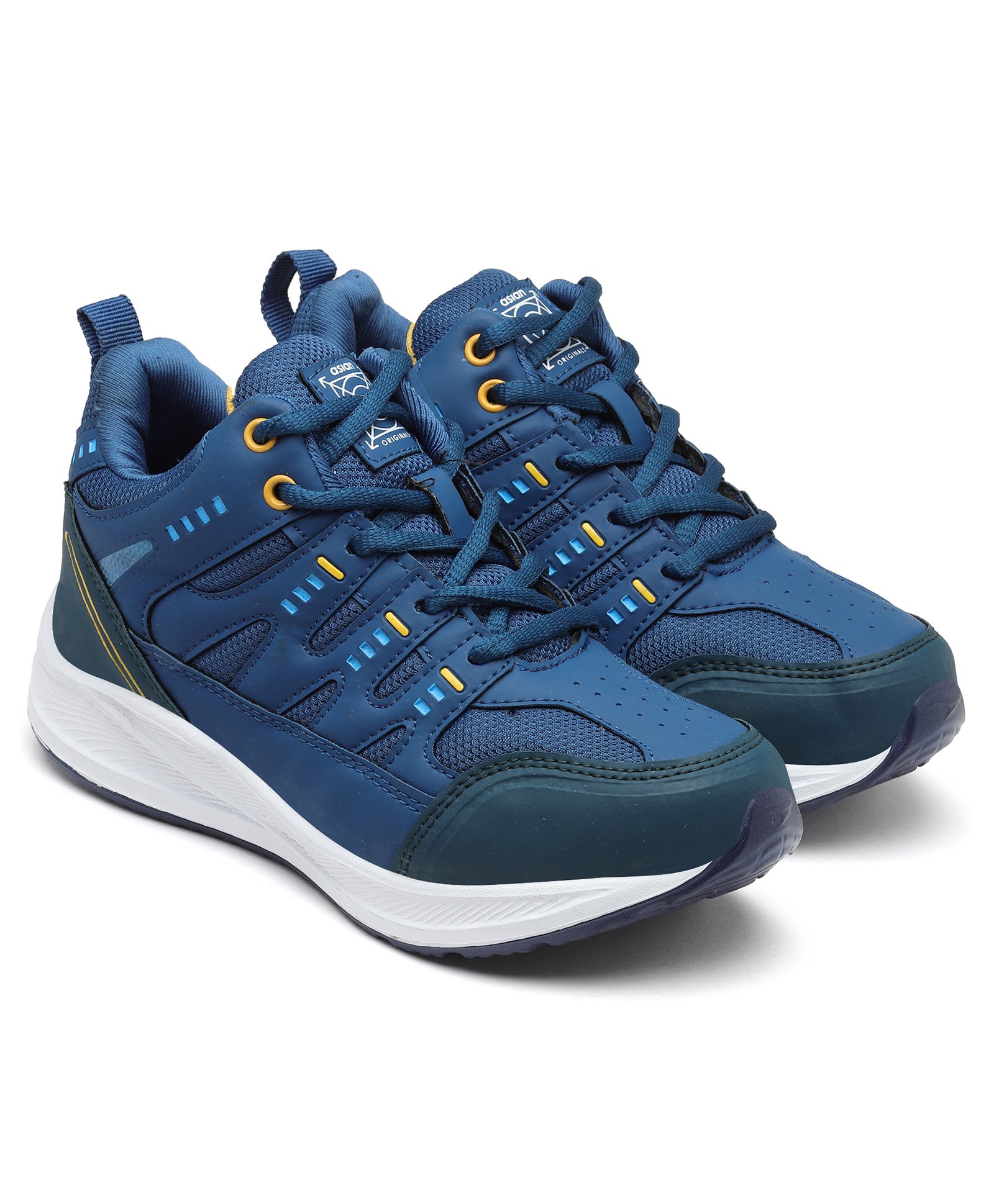 Asian Mesh Detailed Colour Blocked Sneakers -Turquoise & Mustard-image-14