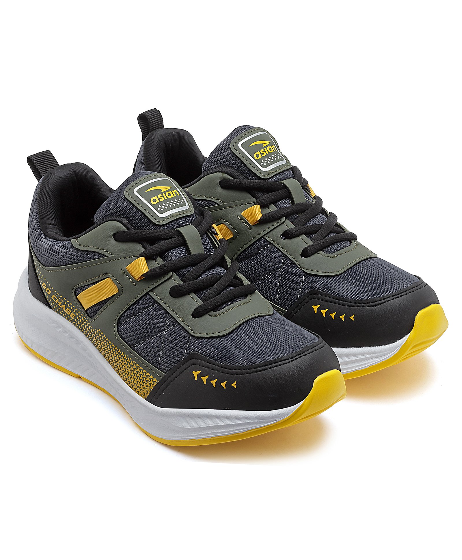 Asian Go Chase Text Designed Mesh Detailed Sneakers -Grey & Olive Green-picture-14