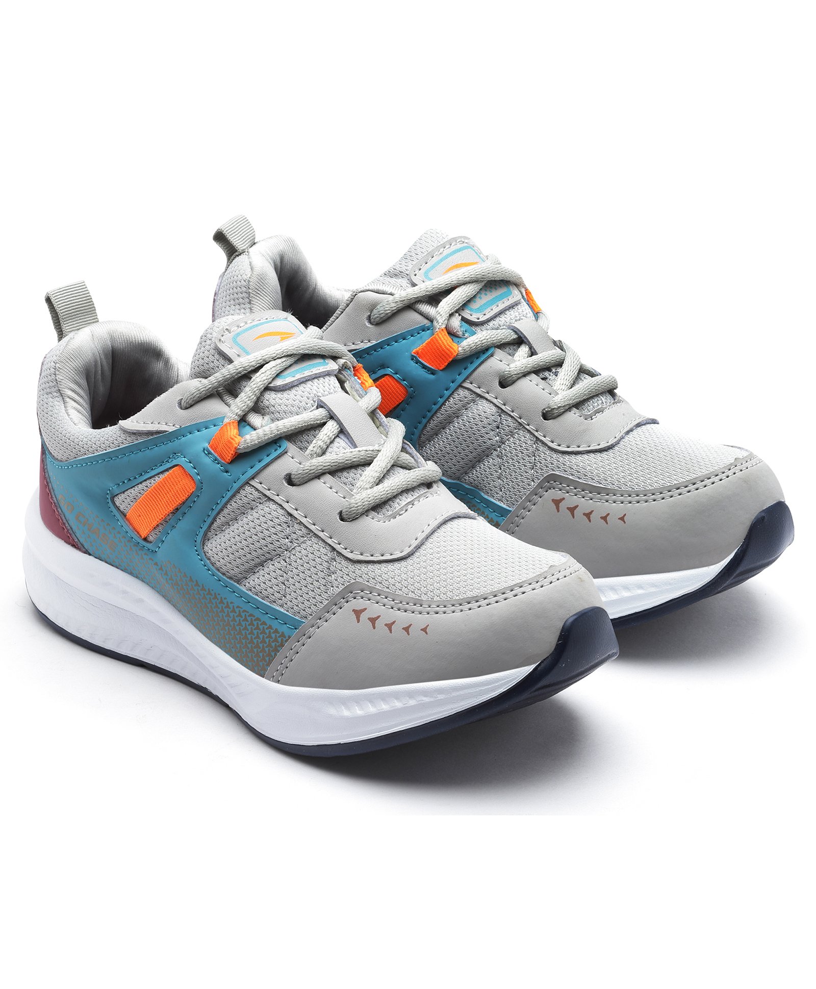 Asian Go Chase Text Designed Mesh Detailed Sneakers -Grey & Turquoise-picture-11