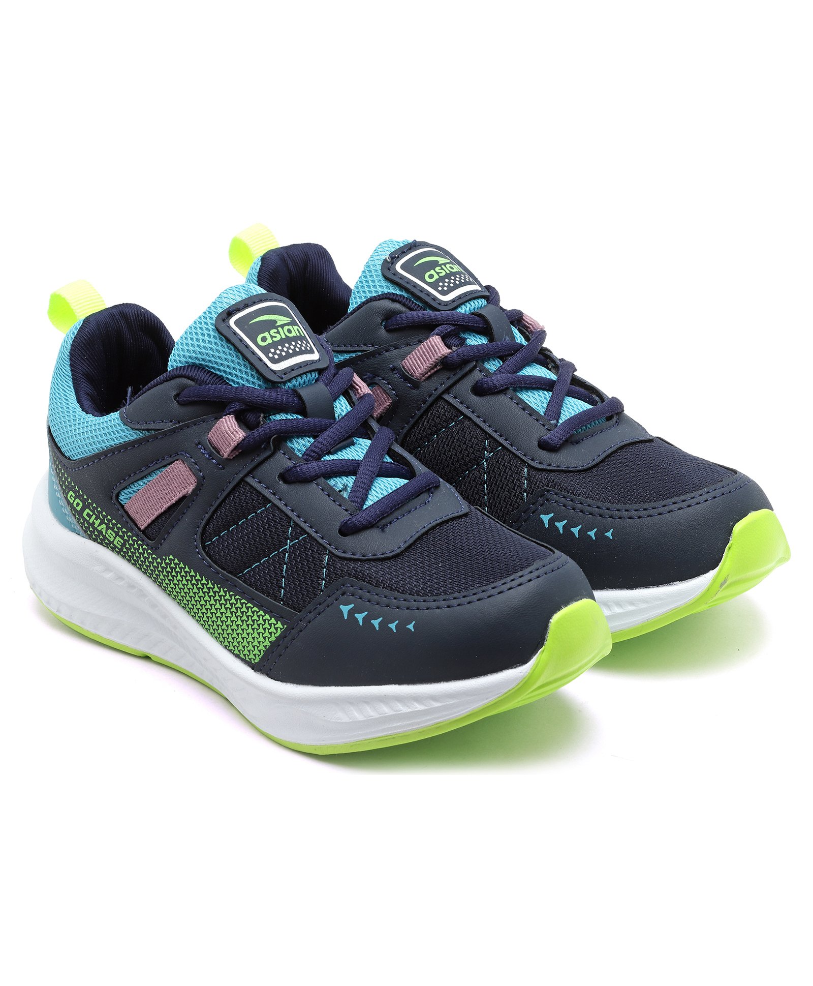 Asian Go Chase Text Designed Mesh Detailed Sneakers -Navy & Firozi Blue-picture-23