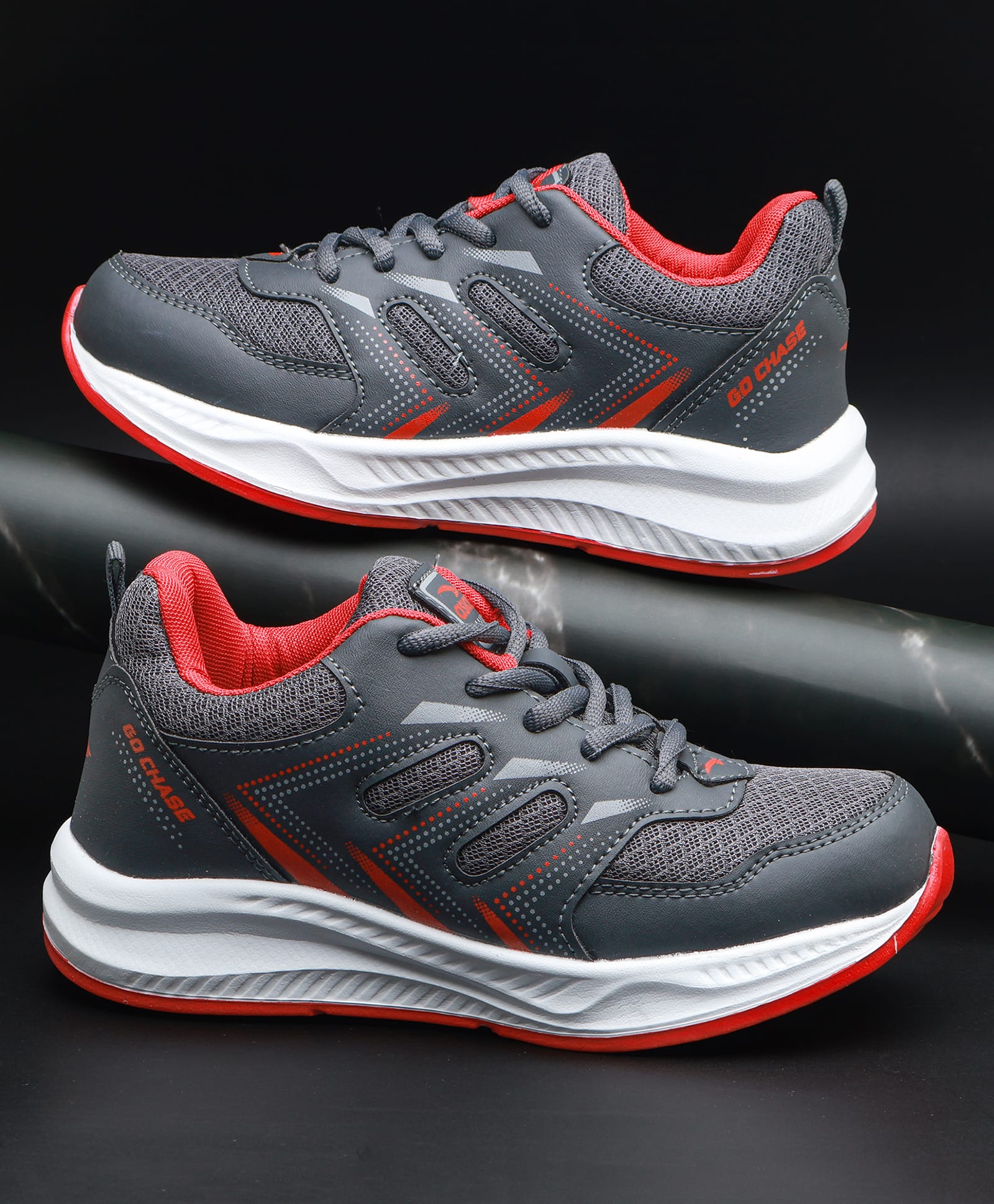 Asian Mesh Detailed Brand Name Designed Sneakers - Grey & Red-picture-16