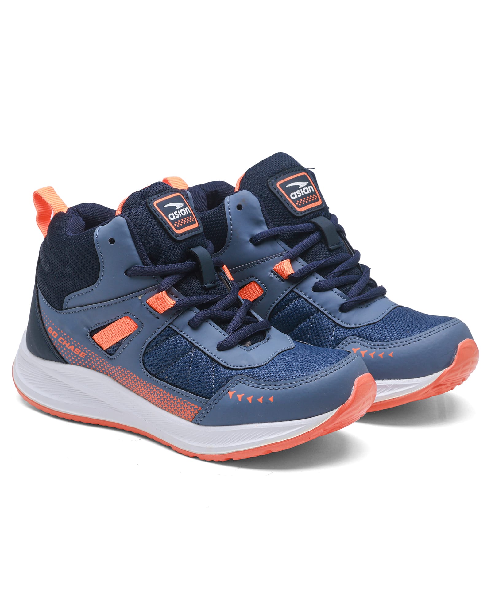 Asian Mesh Detailed Brand Name Designed Sneakers - Navy Blue & Slate Orange-picture-16