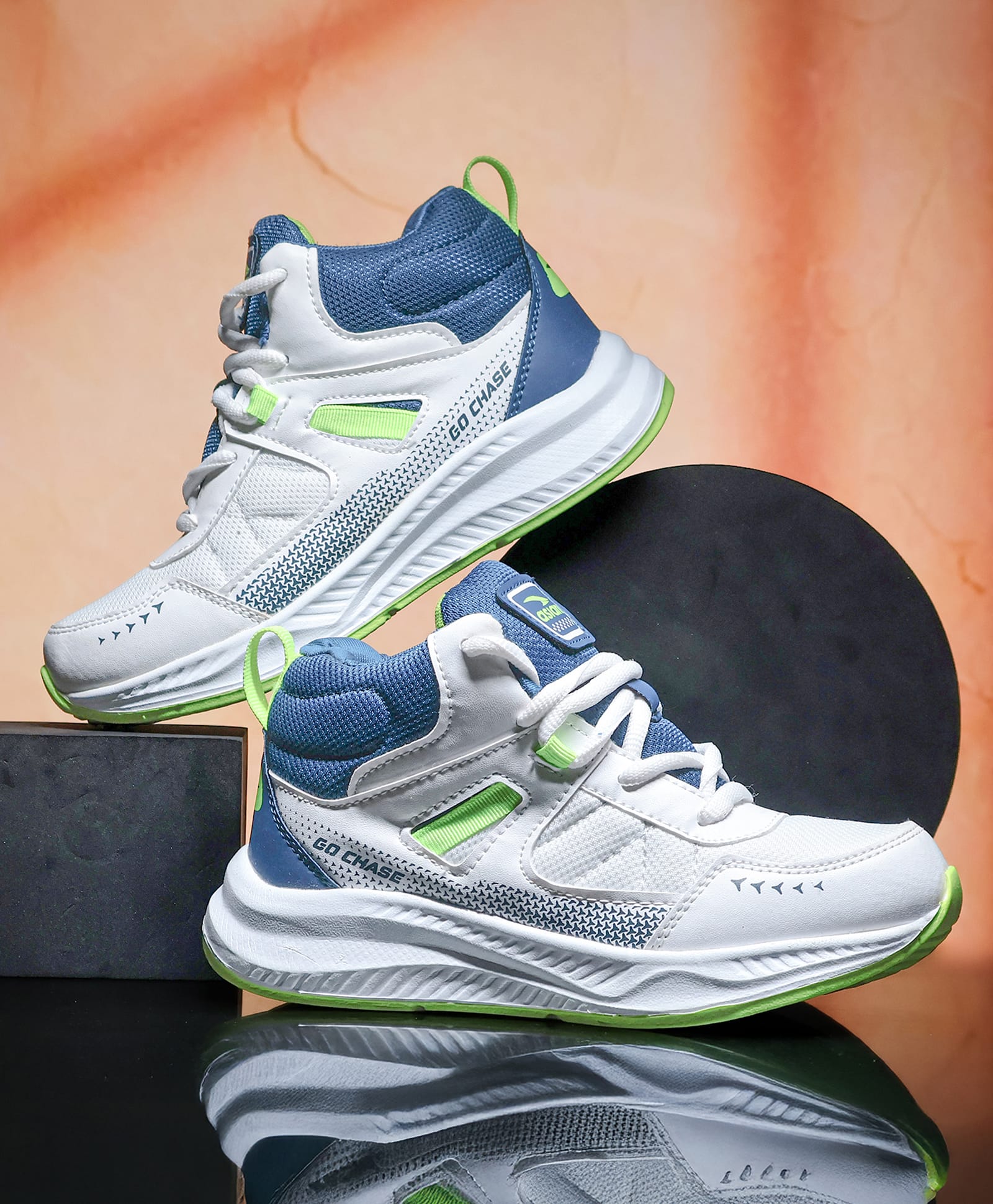 Asian Mesh Detailed Colour Blocked Sneakers - White Blue & Green-image-42