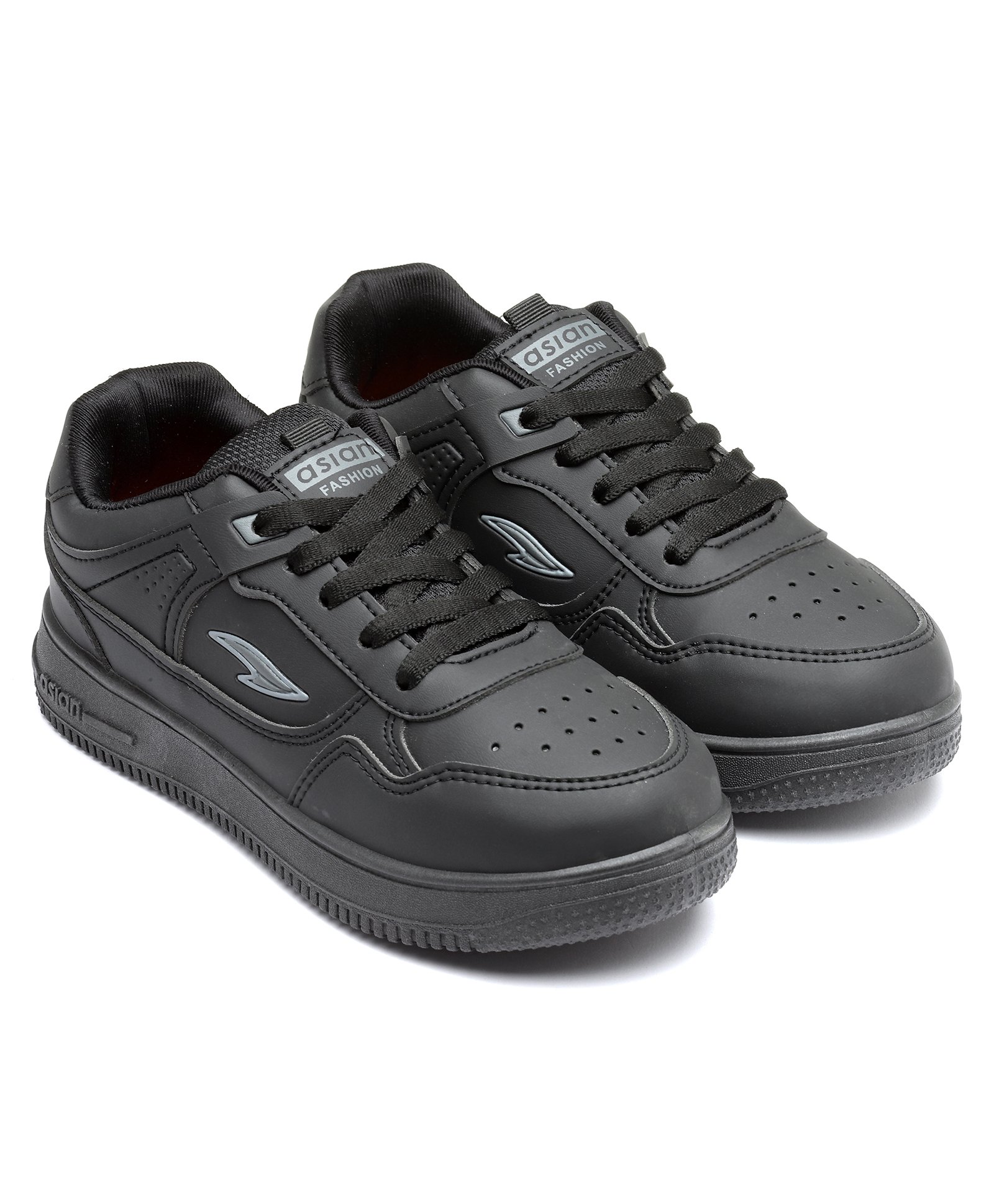 asian Mesh Detailed Solid Sneakers - Black-image-3