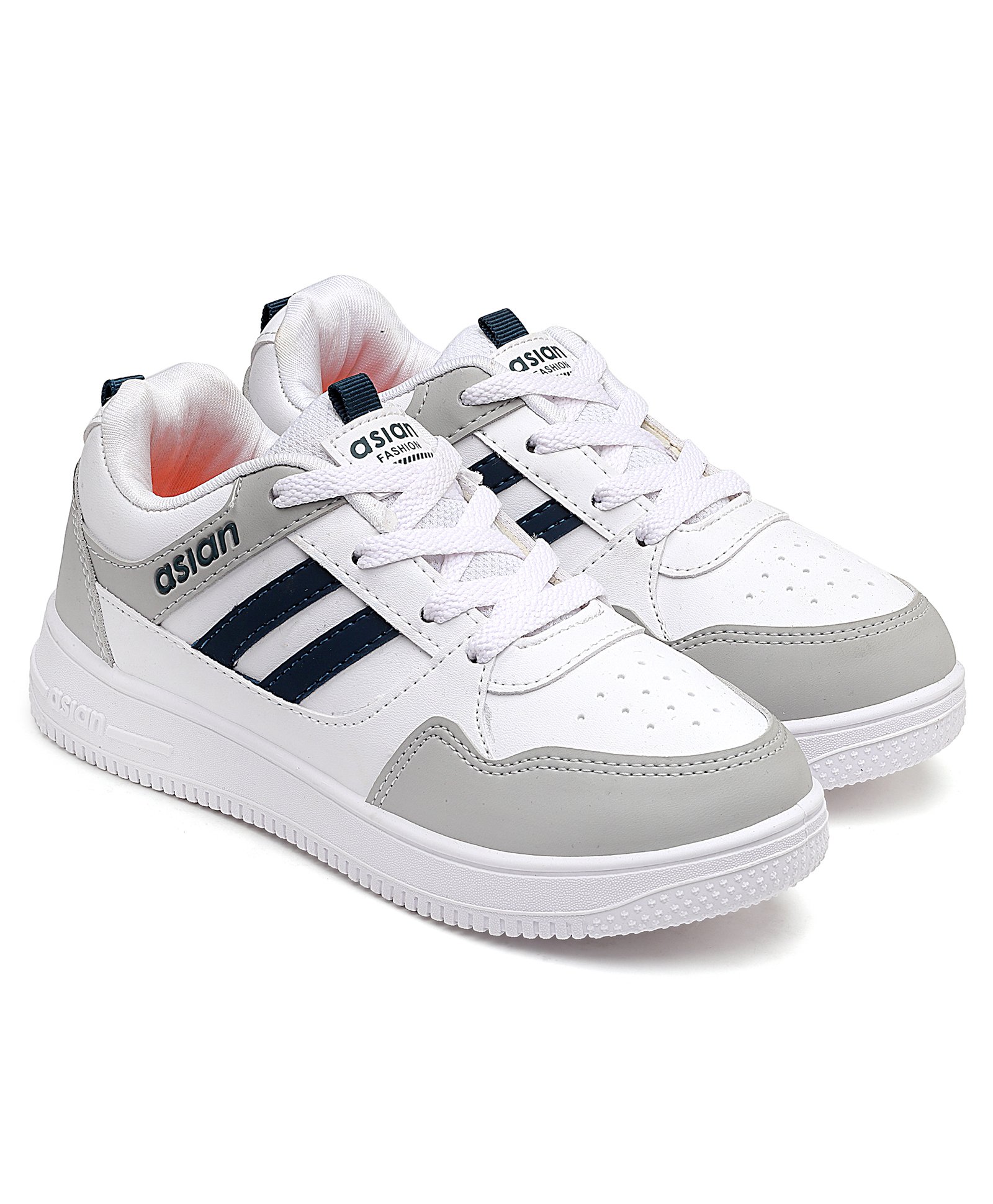 Asian Brand Name Detailed Colour Blocked Sneakers - White Grey Navy Blue-image-19