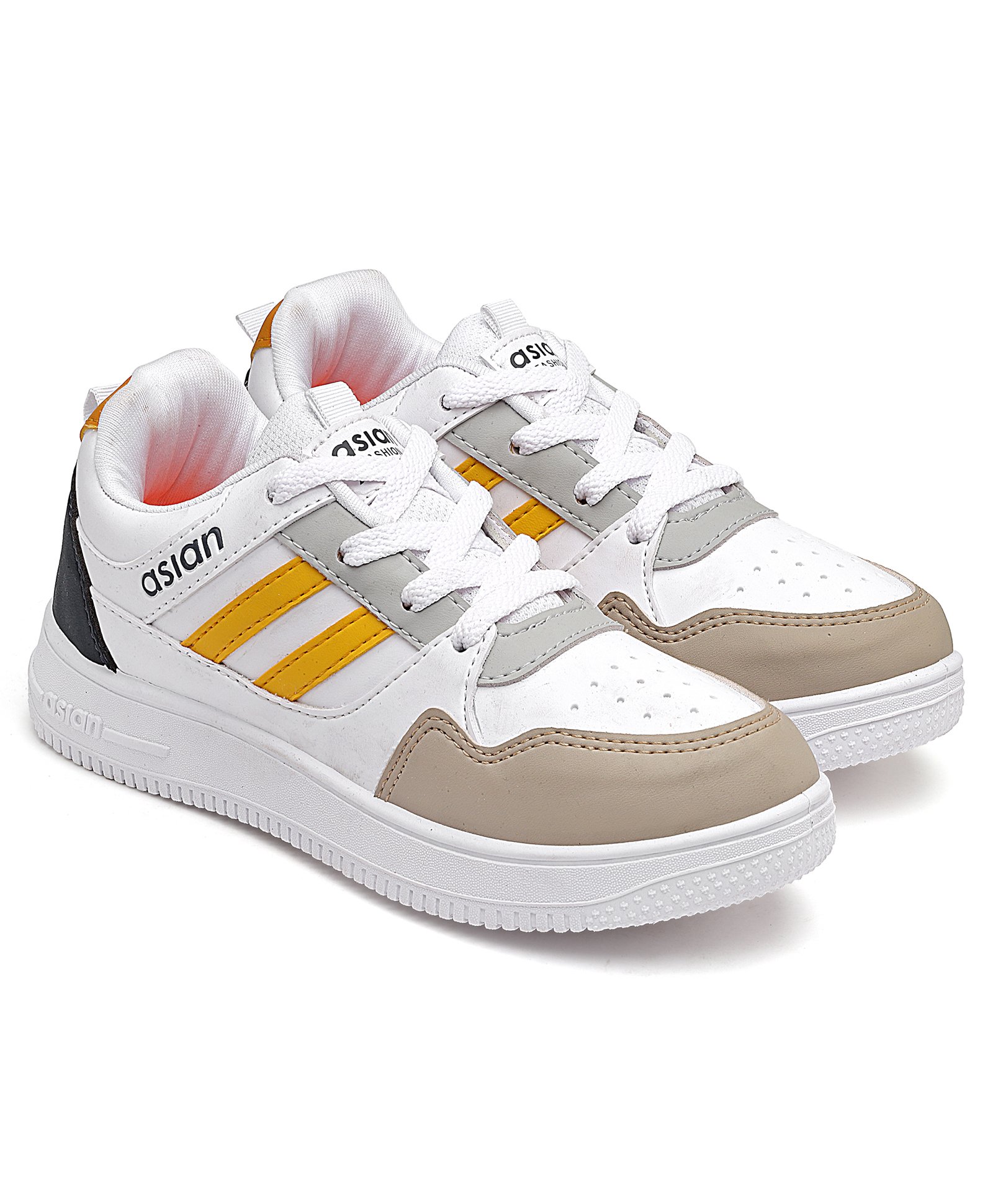 Asian Colour Blocked Sneakers - White Navy Blue Mustard-image-7