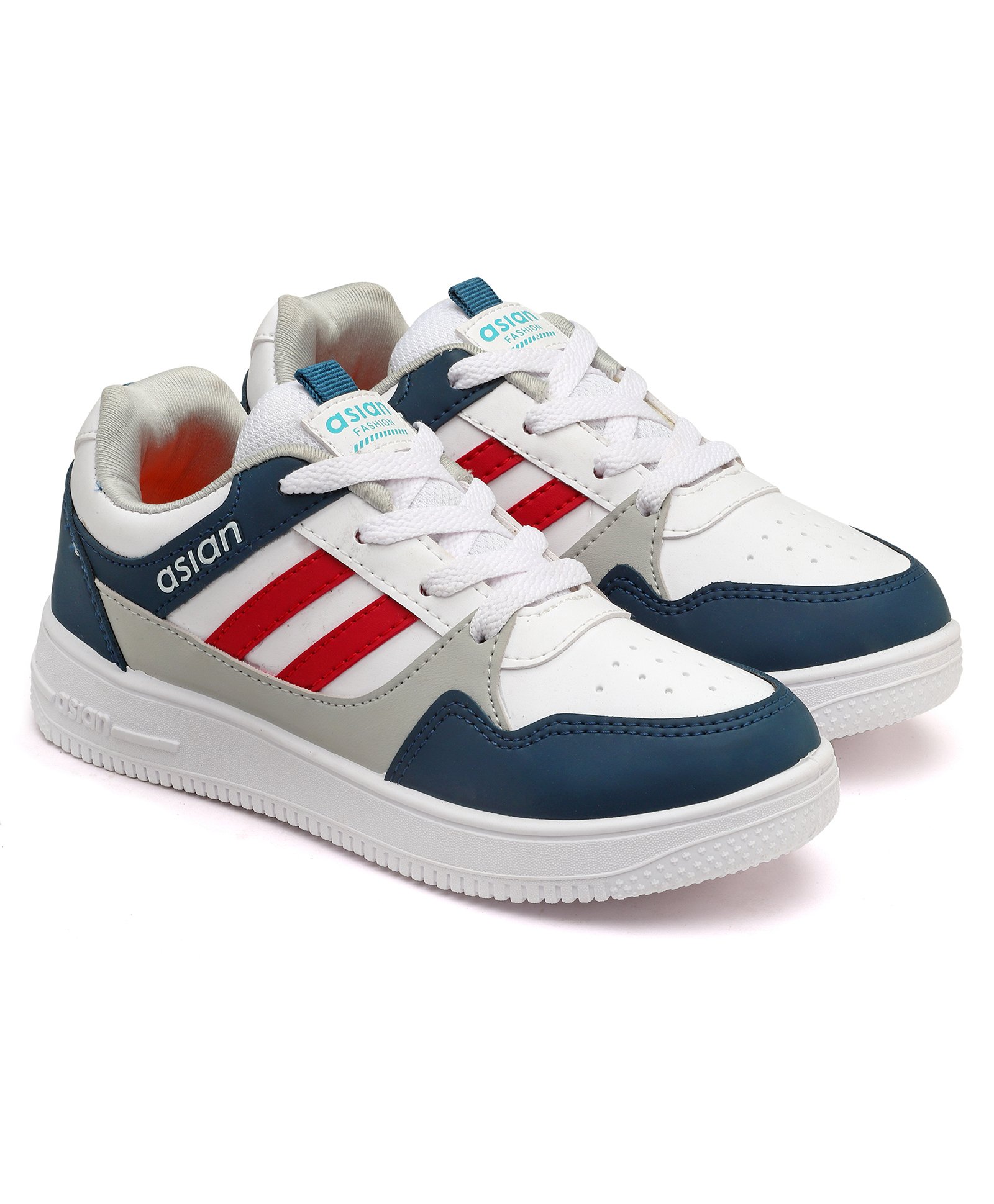 Asian Brand Name Detailed Colour Blocked Sneakers - White Turquoise & Red-image-3