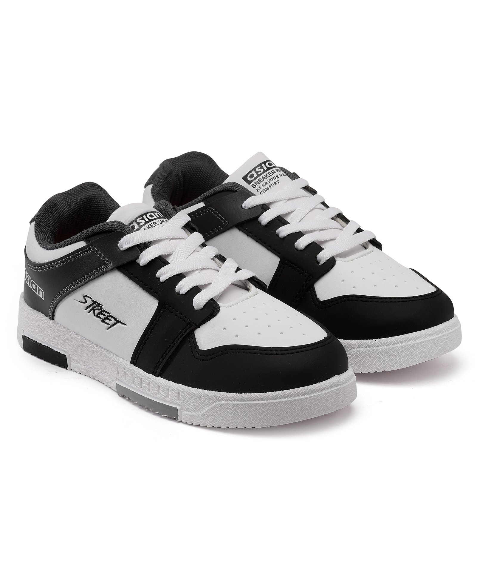Asian Street Text Detailed Colour Blocked Sneakers - White Black & Grey-image-44