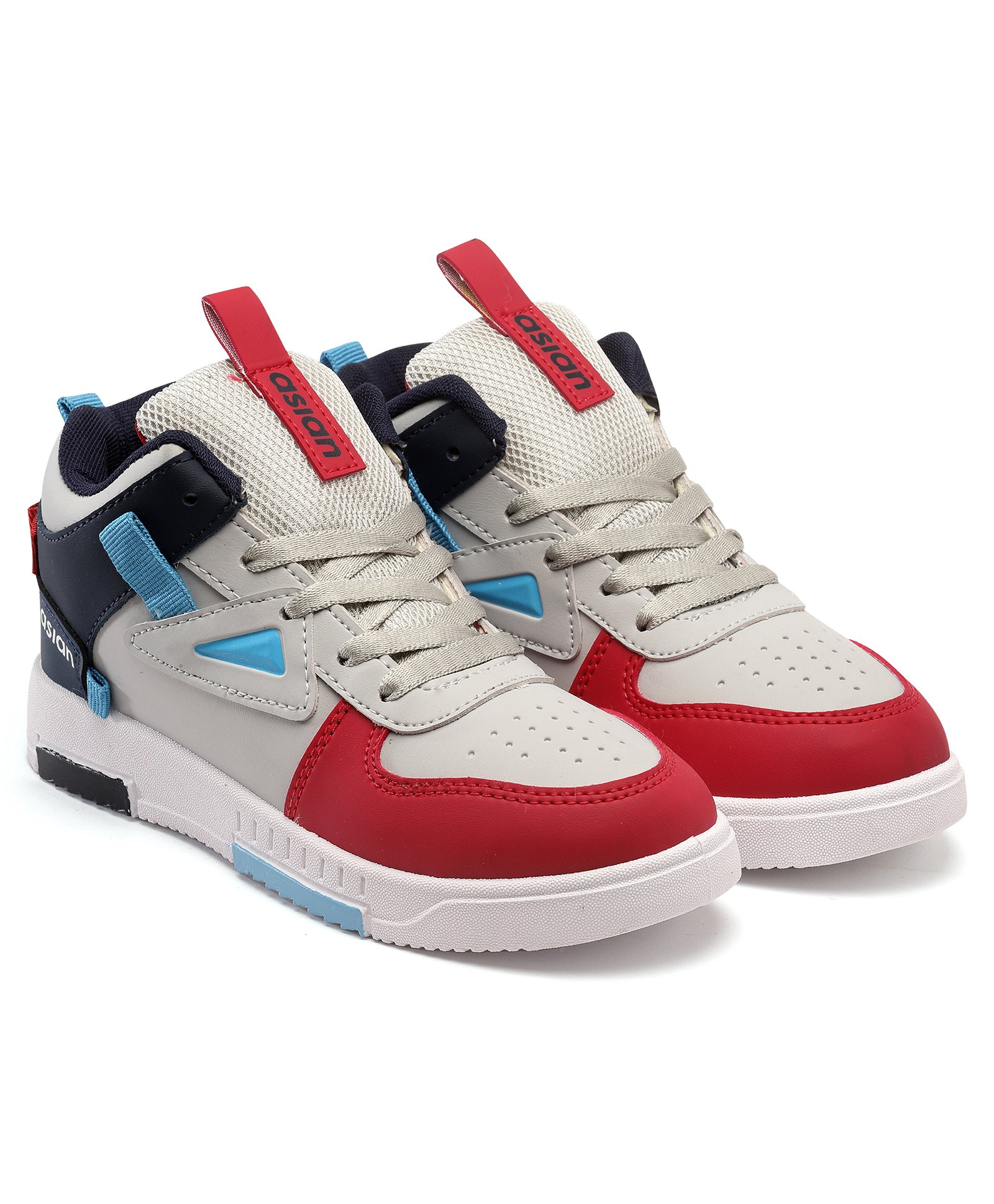 Asian Colour Blocked Sneakers - Grey Navy Blue & Red-image-42