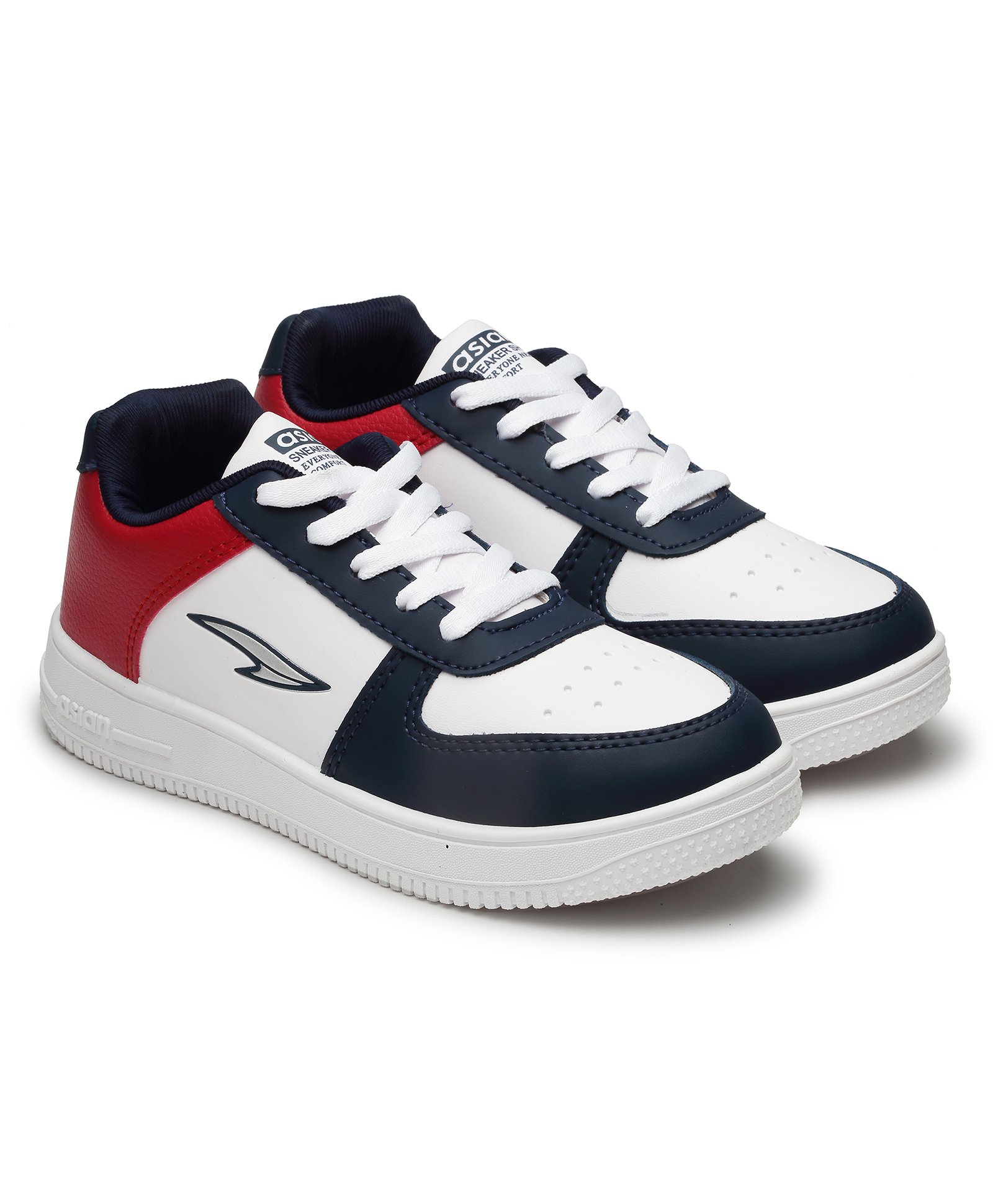 Asian Brand Logo Detailed Colour Blocked Sneakers - White Navy Blue & Red-image-38