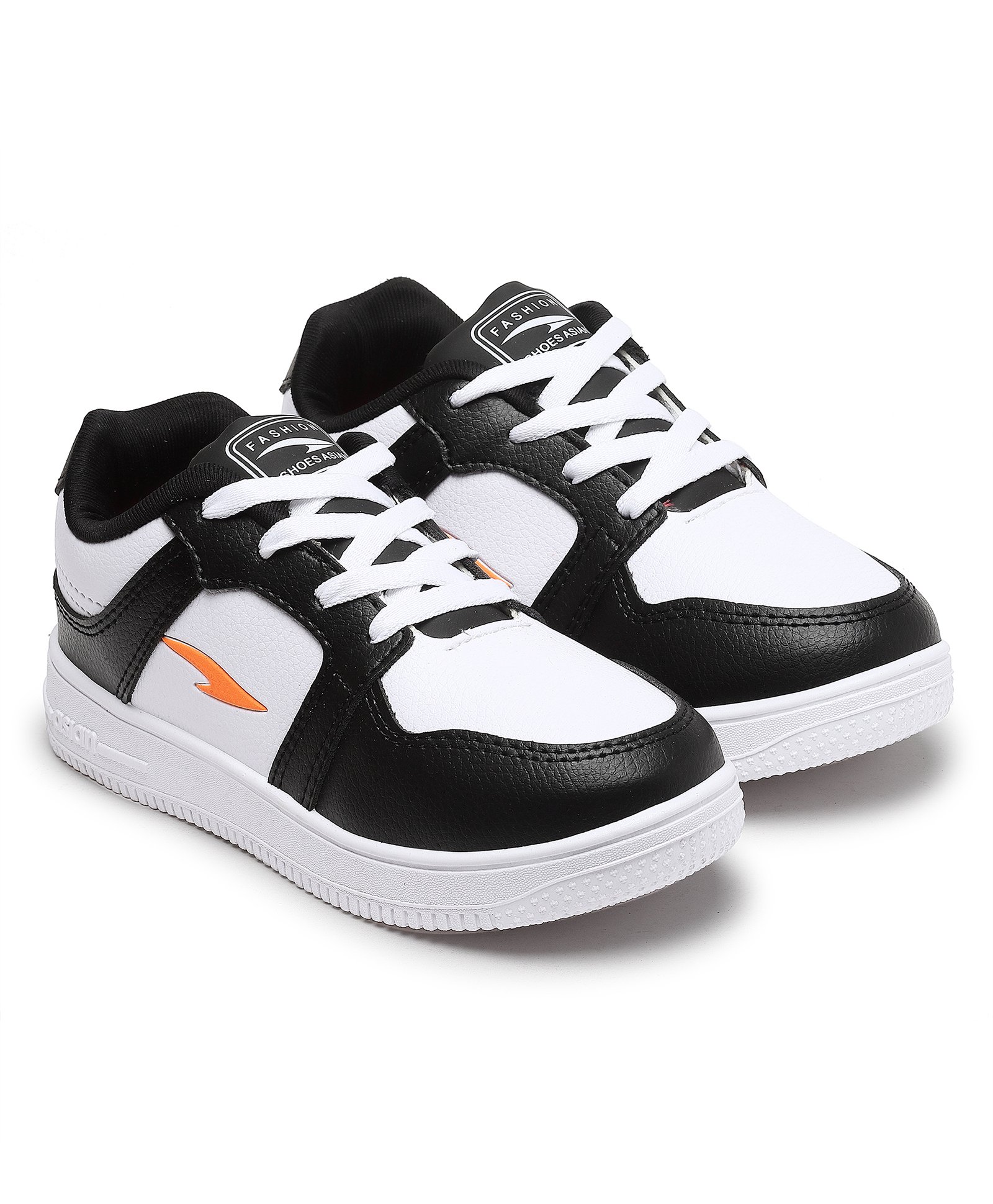 Asian Brand Logo Detailed Colour Blocked Sneakers - White Black & Orange-picture-13
