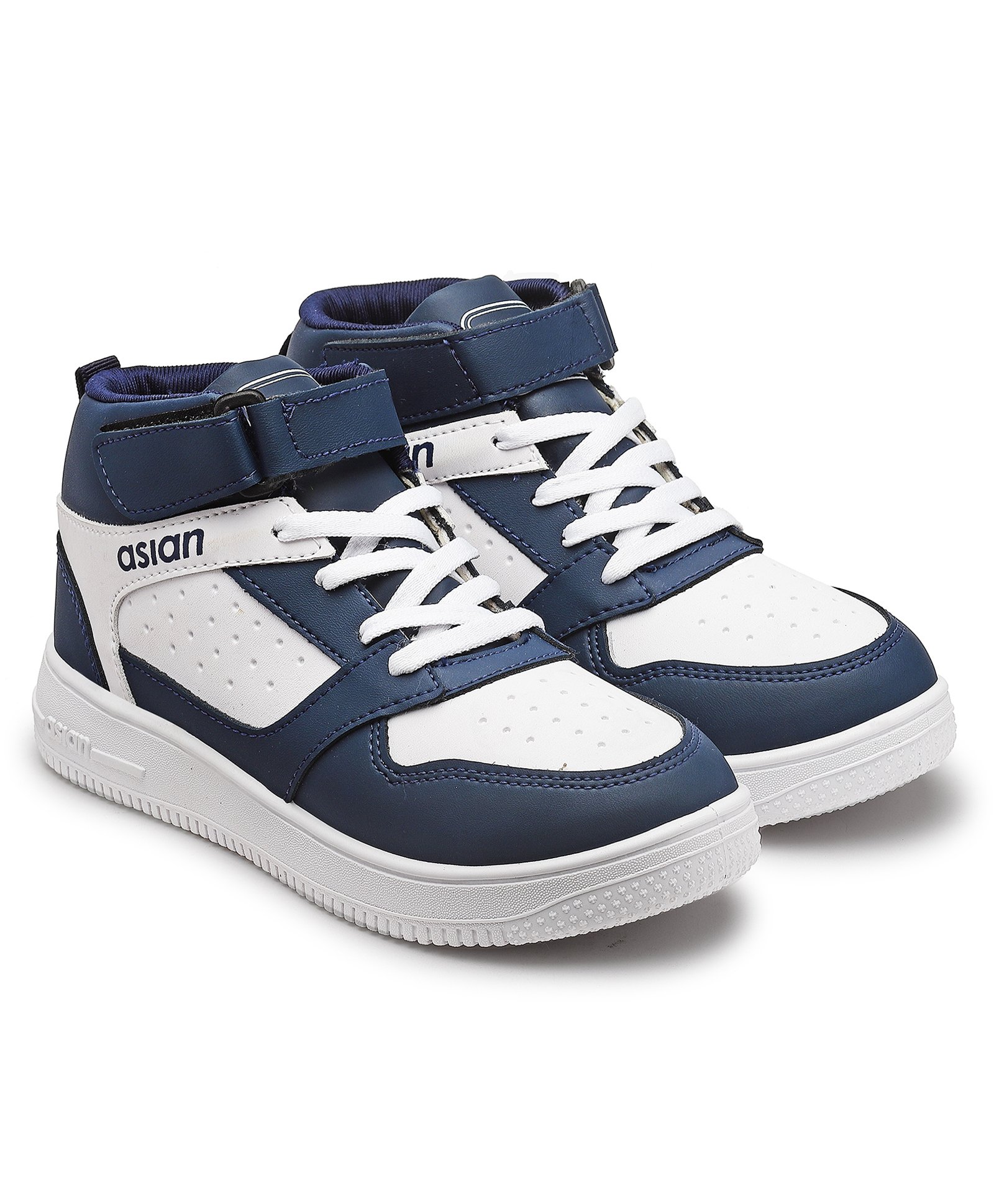 Asian Brand Name Detailed Colour Blocked Sneakers - Navy Blue & White-image-16