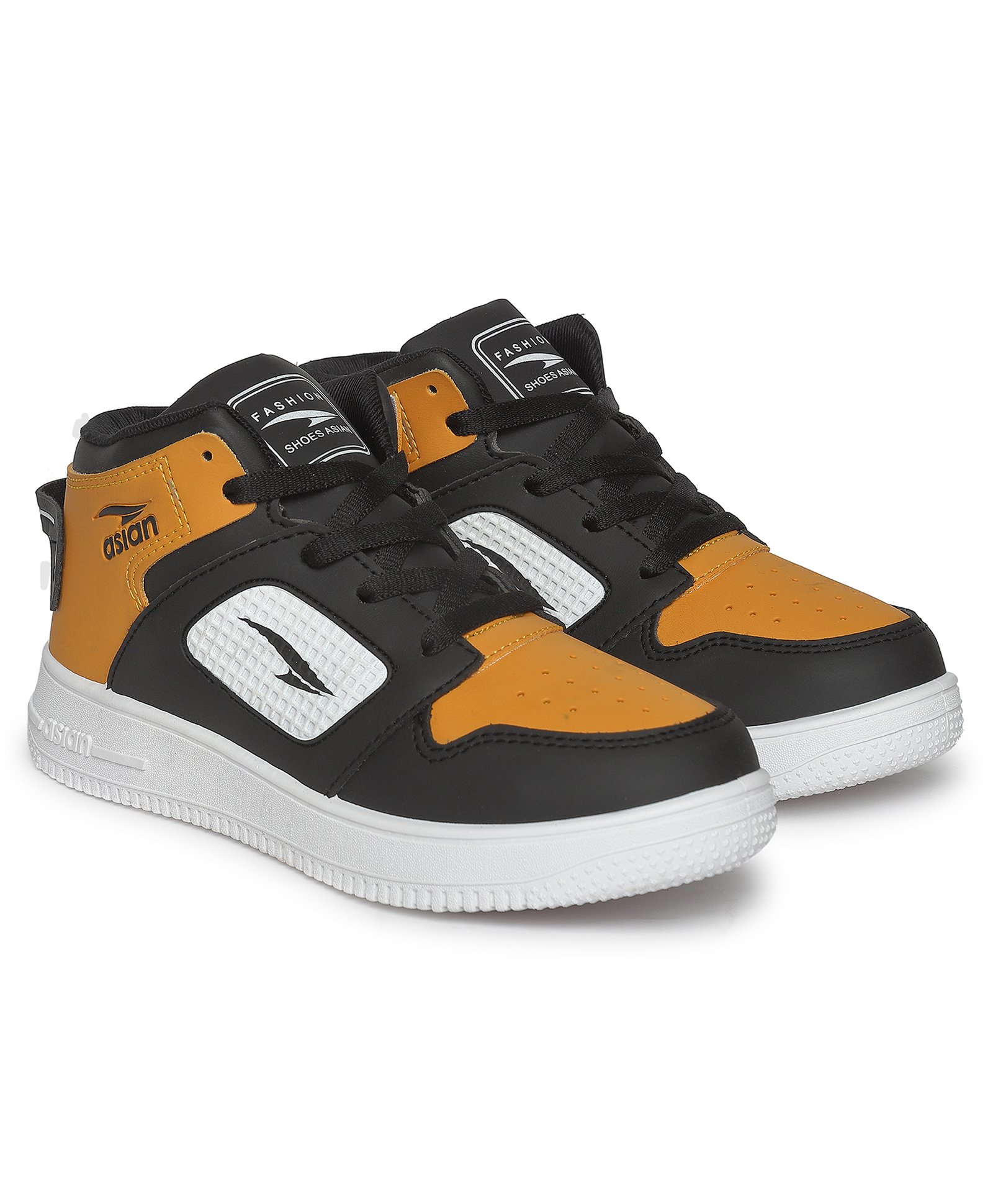 Asian Brand Name Detailed Colour Blocked Sneakers - Black & Mustard-image-6