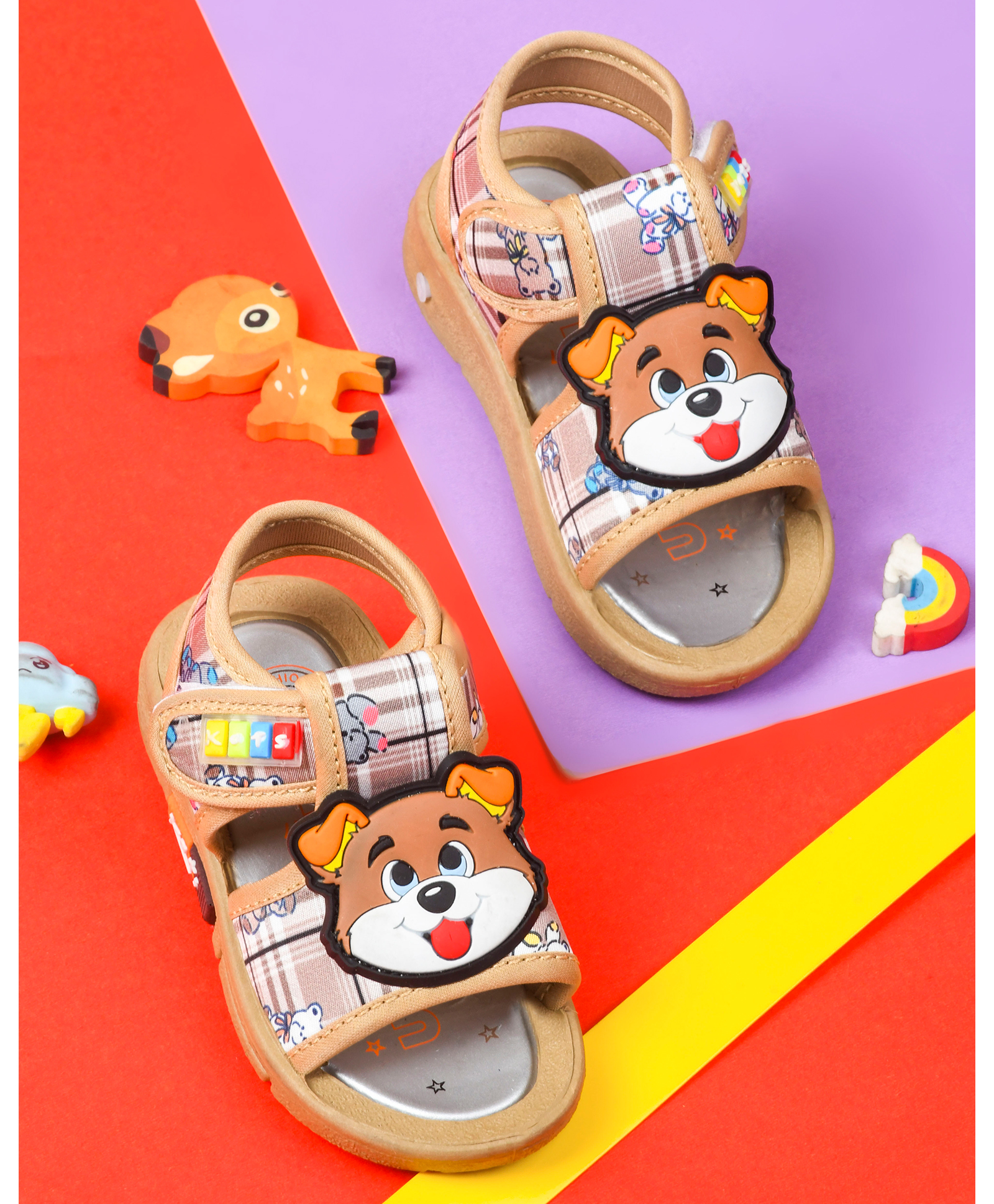 KATS Puppy Designed Velcro Closure Musical Sandals - Beige-image-45