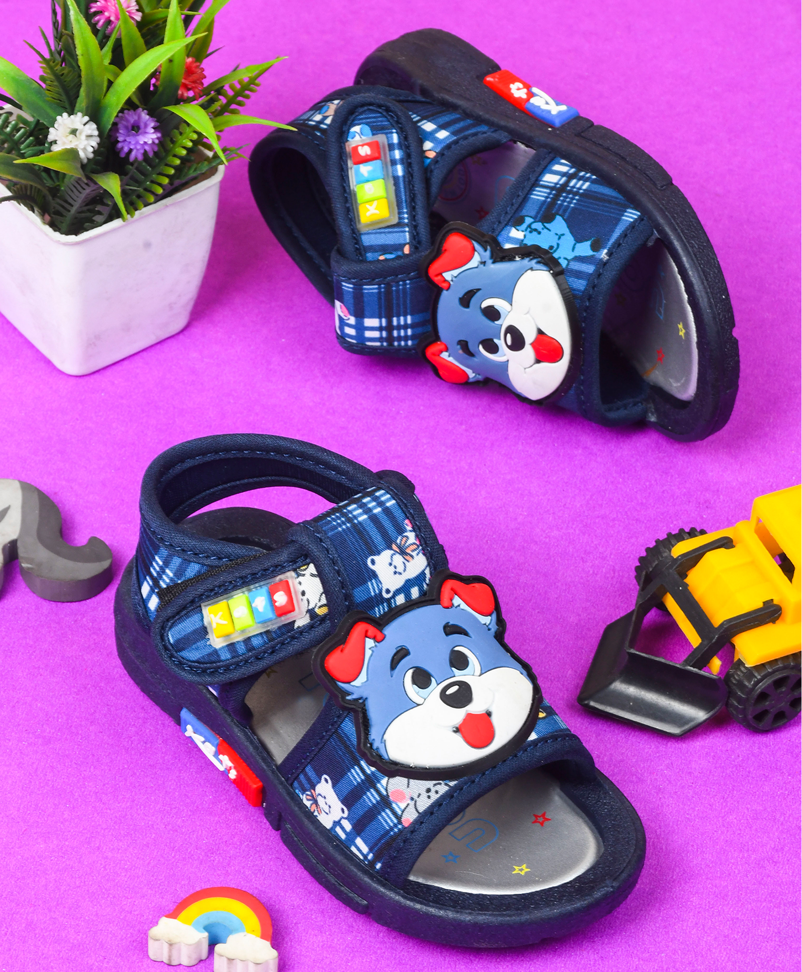 KATS Puppy Designed Velcro Closure Musical Sandals - Navy Blue-image-47