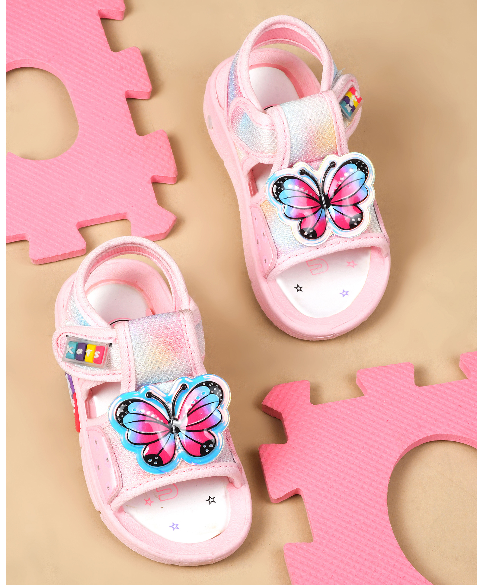 KATS Butterfly Designed Velcro Closure Musical Sandals - Pink-picture-40