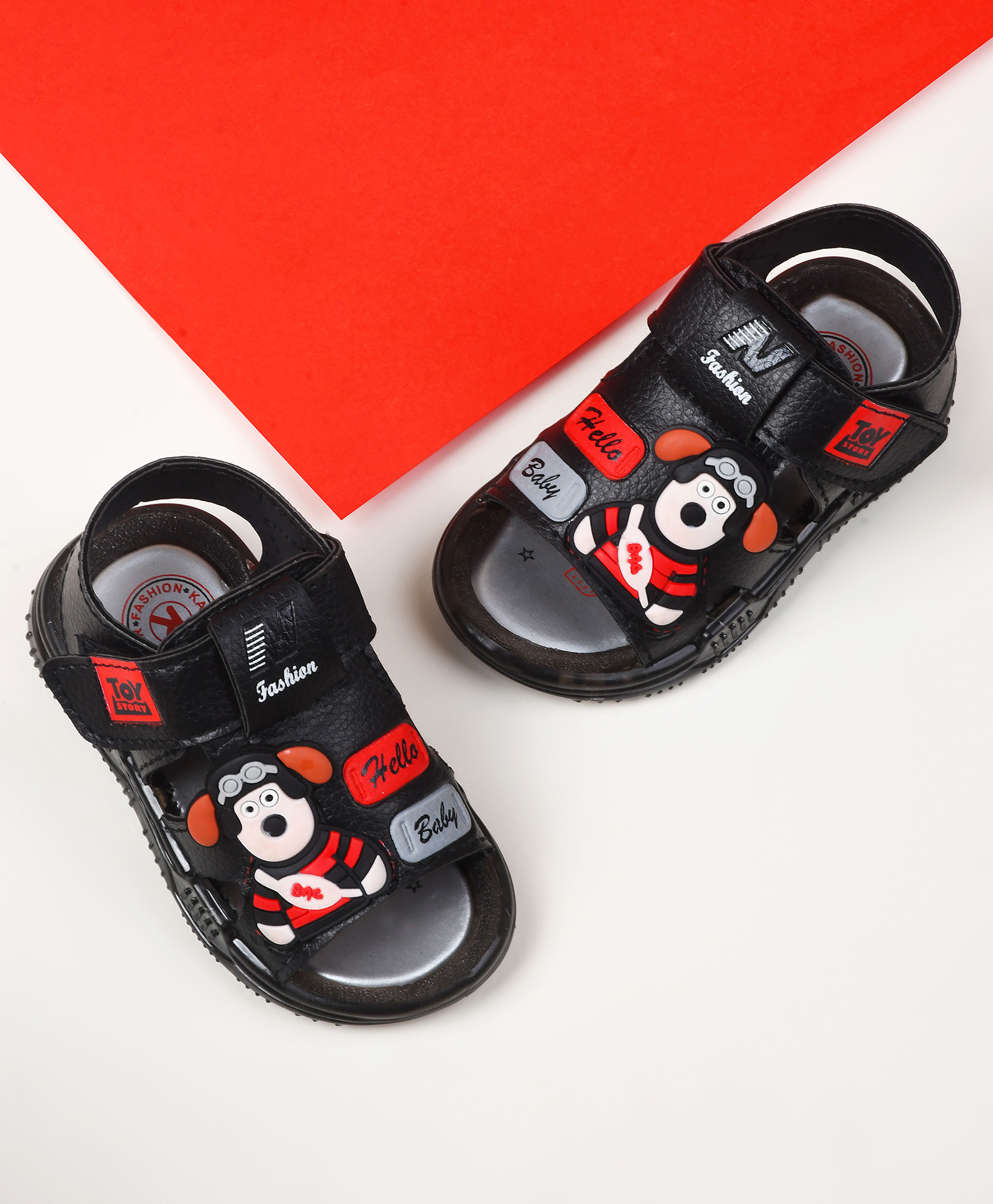 KATS Bear Applique Detailed LED Sandals With Velcro Closure - Black-picture-28