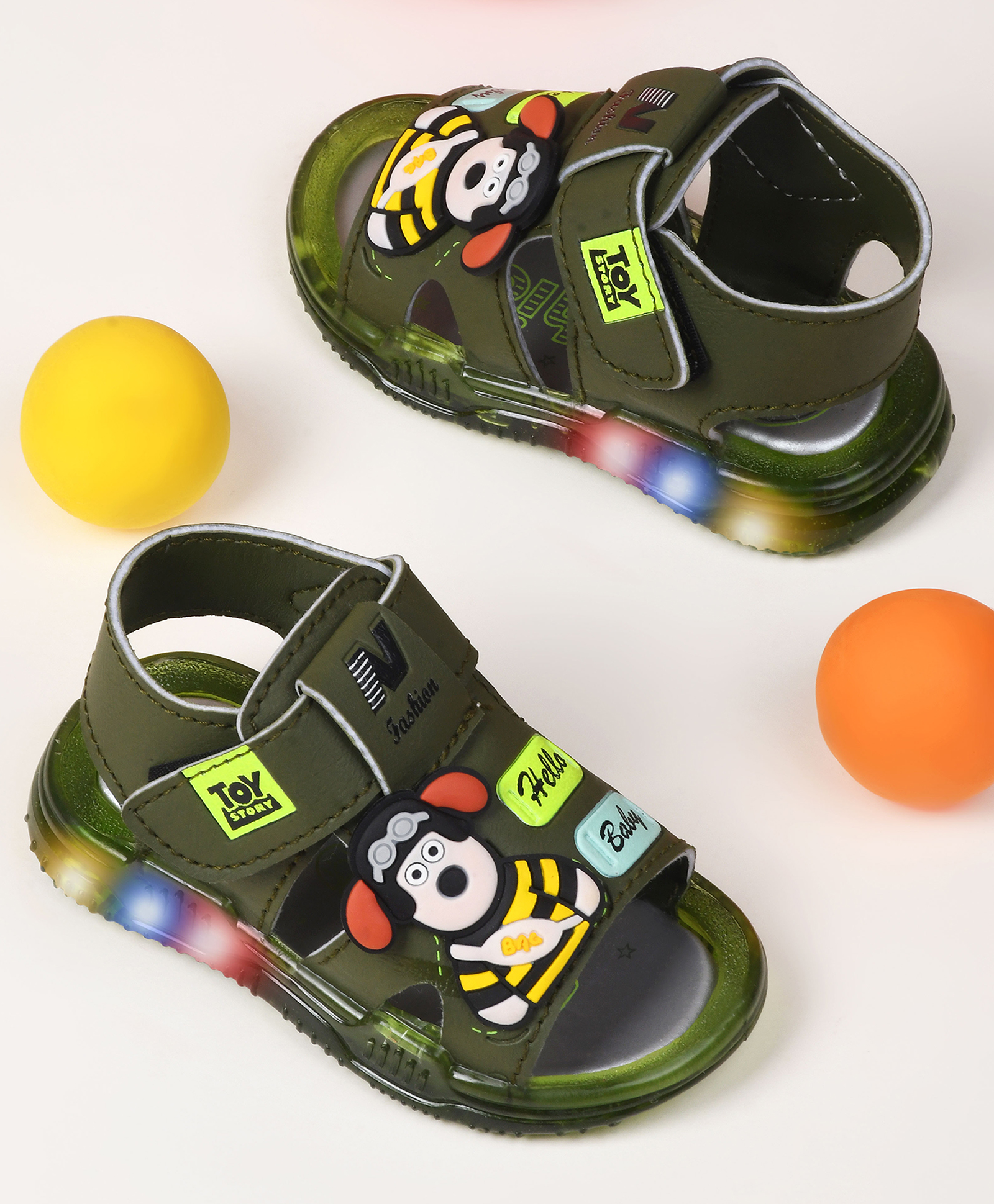 KATS Bear Applique Detailed LED Sandals With Velcro Closure - Green-picture-29