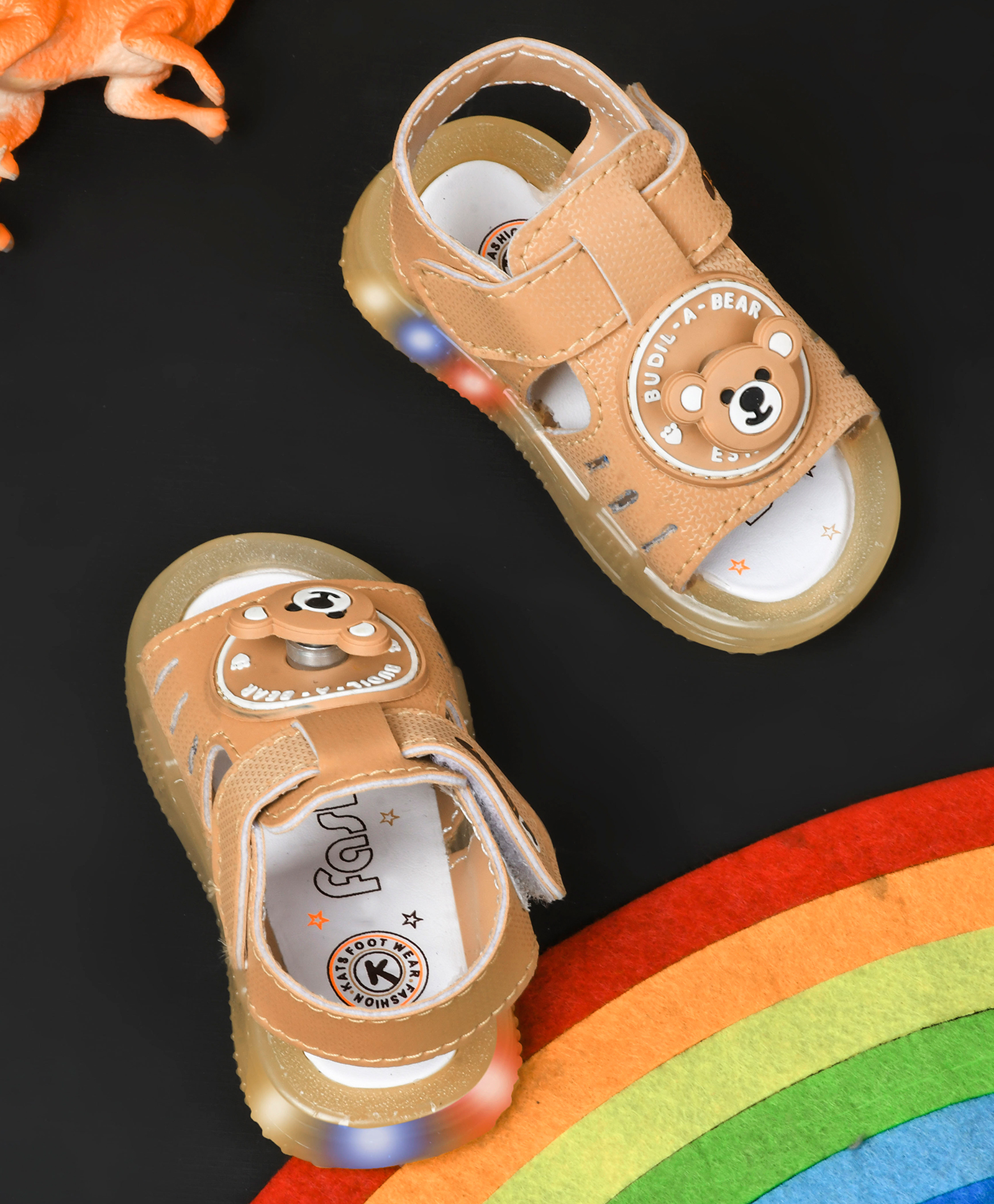 KATS Bear Applique Detailed LED Sandals With Velcro Closure - Beige-picture-18