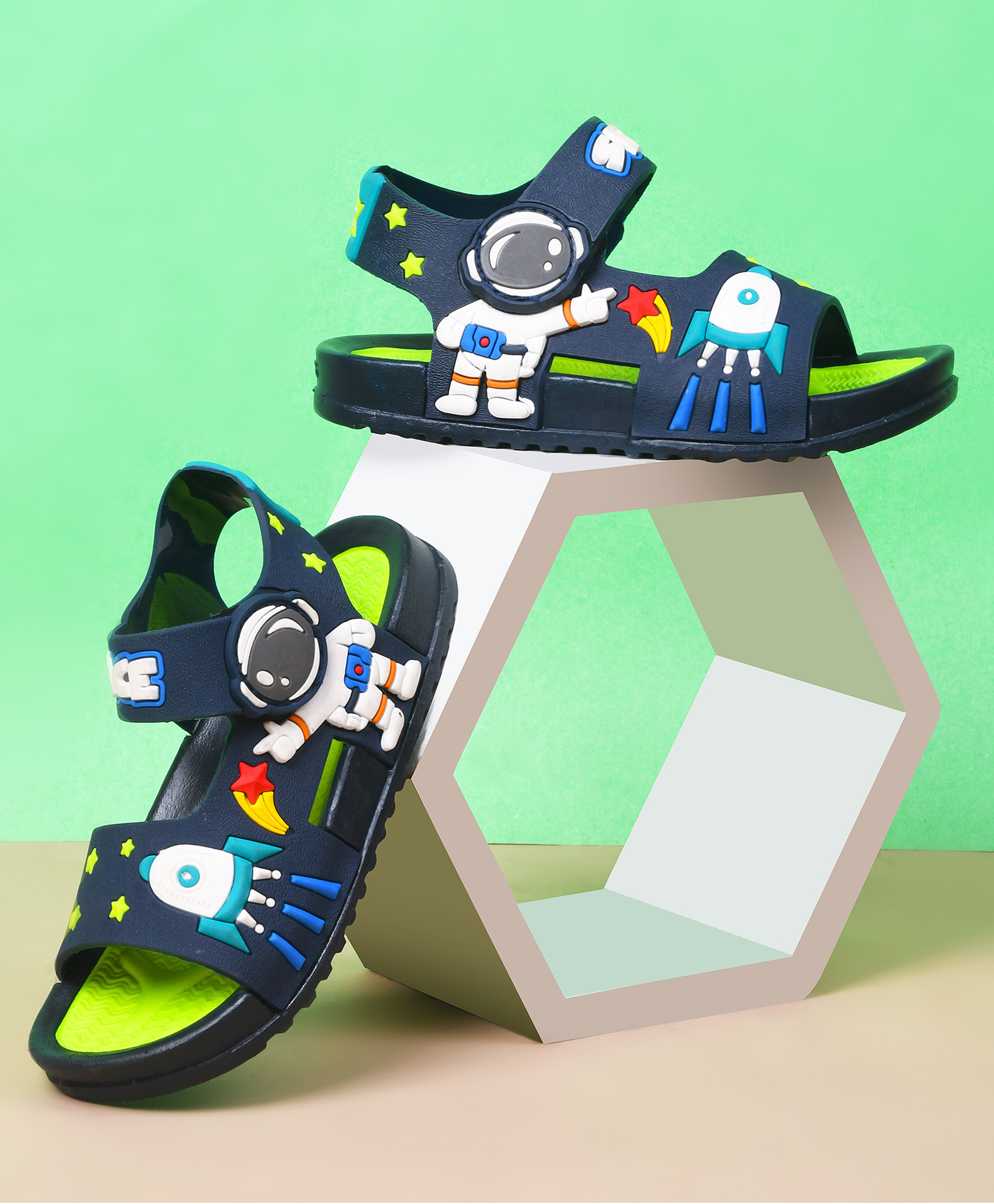 KATS Space Theme Applique Detailed & Designed Sandals With Velcro Closure - Navy Blue-picture-7