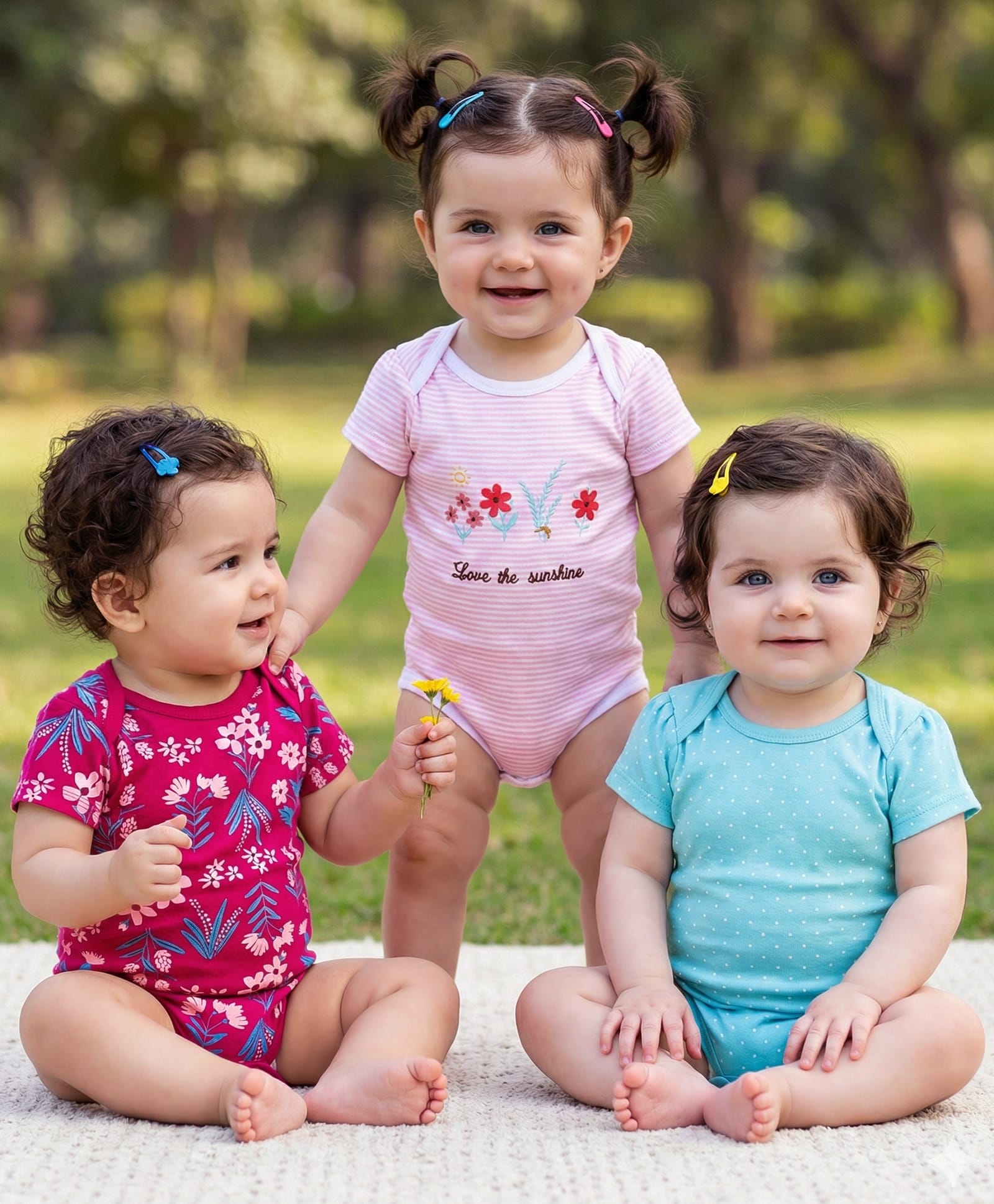 Babyoye 100% Cotton Knit Half Sleeves Onesies with Stripe Polka Dot & Floral Print Pack of 3 - Lilac Light Blue & Wine-image-38