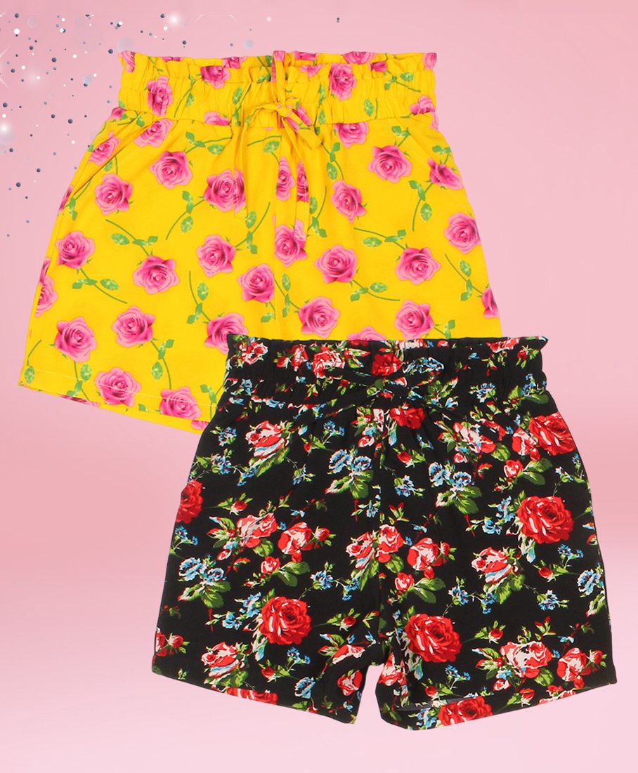 Cutecumber Pack Of 2 Floral Printed Shorts - Black & Yellow-picture-20