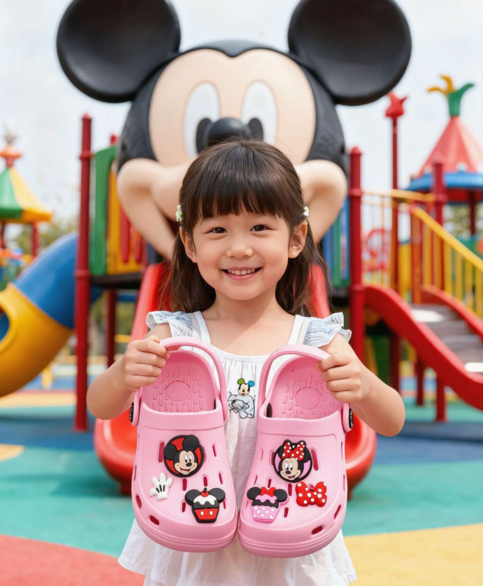 Disney by Yellow Bee Solid Perforated Mickey & Minnie Mouse Clogs With Bow Gloves & Cupcake Charms - Pink-picture-12