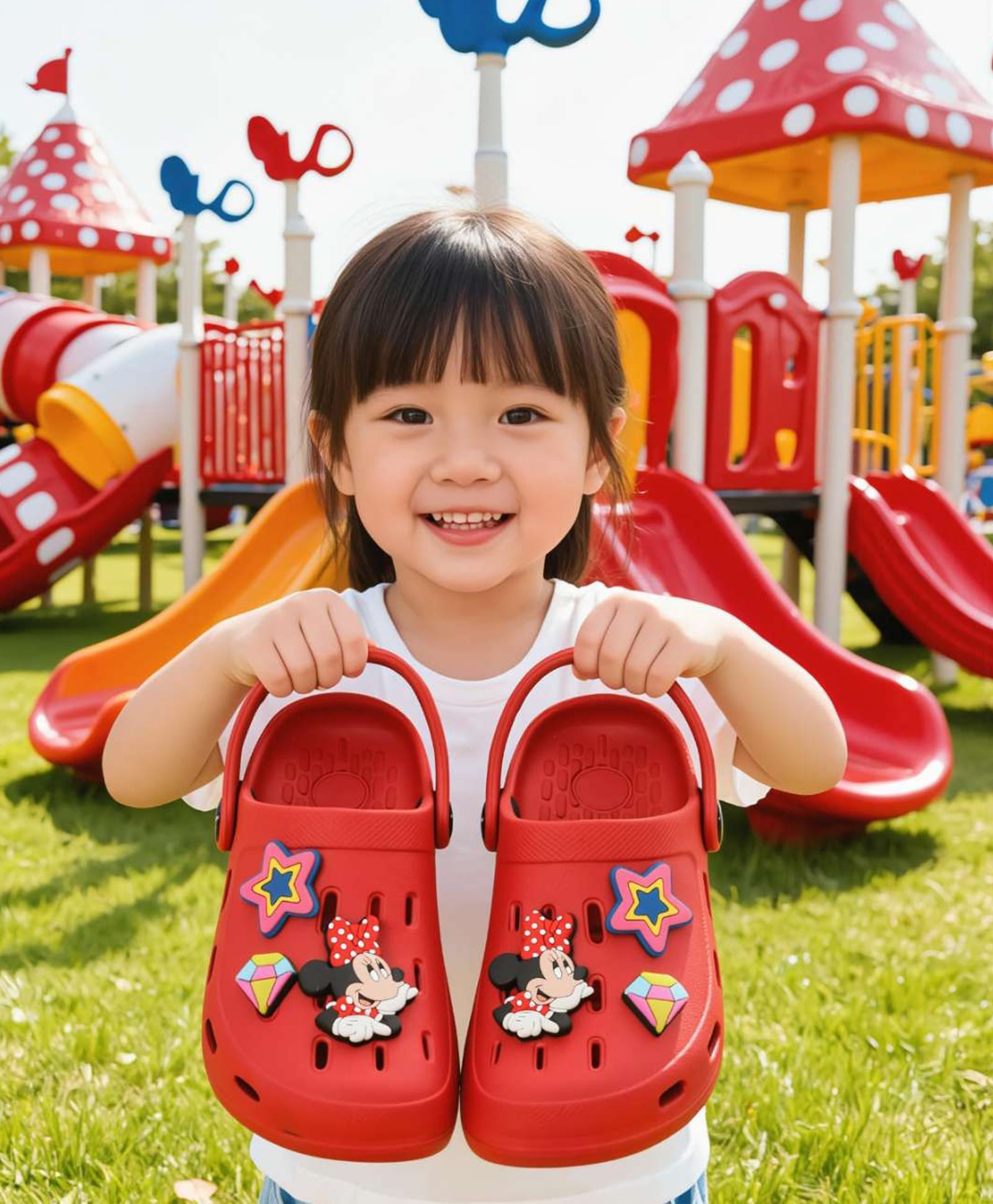 Disney by Yellow Bee Solid Perforated Minnie Mouse Clogs With Star & Gem Charms - Red-image-19