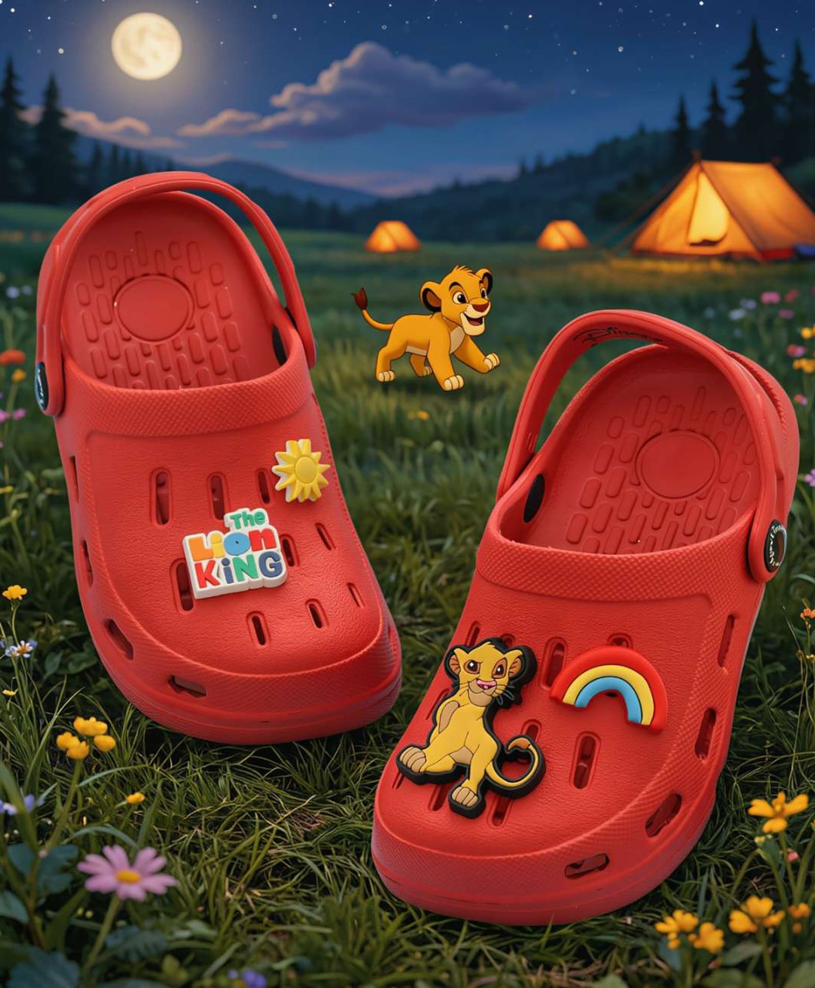 Disney by Yellow Bee Solid Perforated The Lion King Clogs With Simba Sun & Rainbow Charms - Red-picture-27