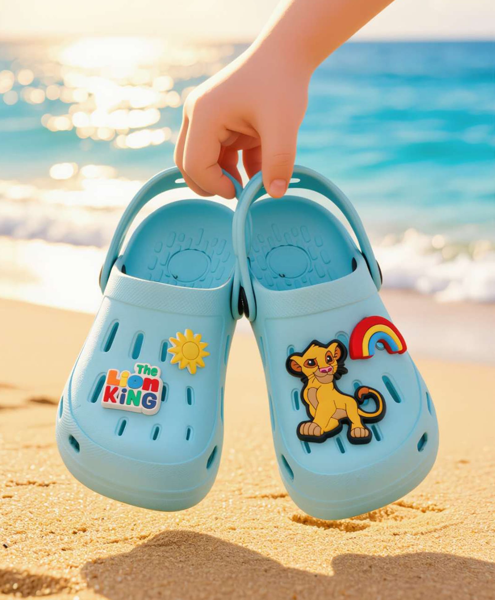 Disney by Yellow Bee Solid Perforated The Lion King Clogs With Simba Sun & Rainbow Charms - Light Blue-picture-25